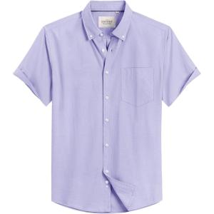 Alimens & Gentle Men’s Short Sleeve Oxford Shirt Regular Fit Button Down Collar Shirts with Pocket(Blue Purple)