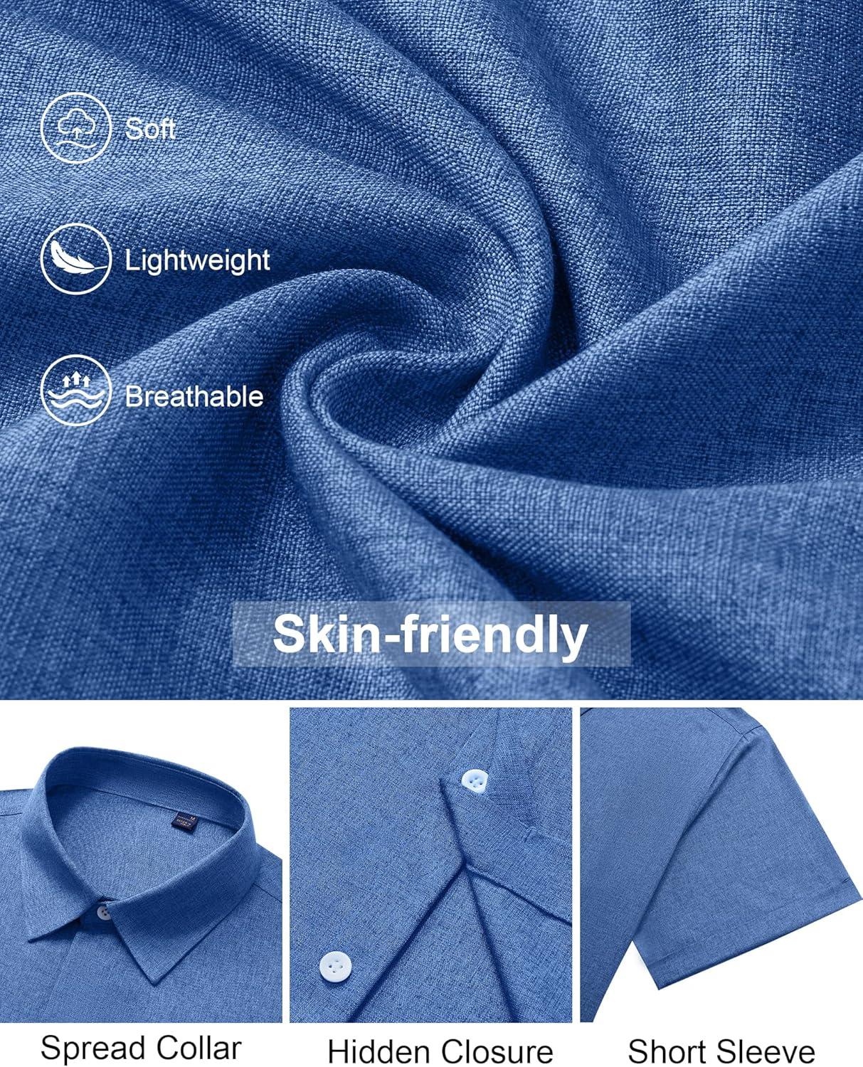 imageAlimens amp Gentle Mens Linen Shirt Short Sleeve Button Down Shirt Casual Summer Beach Vacation Wedding Linen Texture ShirtsRoyal Blue