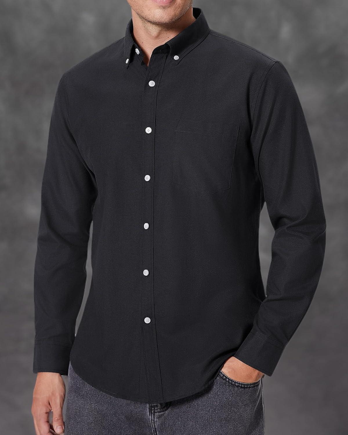 imageAlimens amp Gentle Mens Oxford Shirts Regular Fit Button Down Shirt Business Casual Shirts Long Sleeve Dress ShirtBlack
