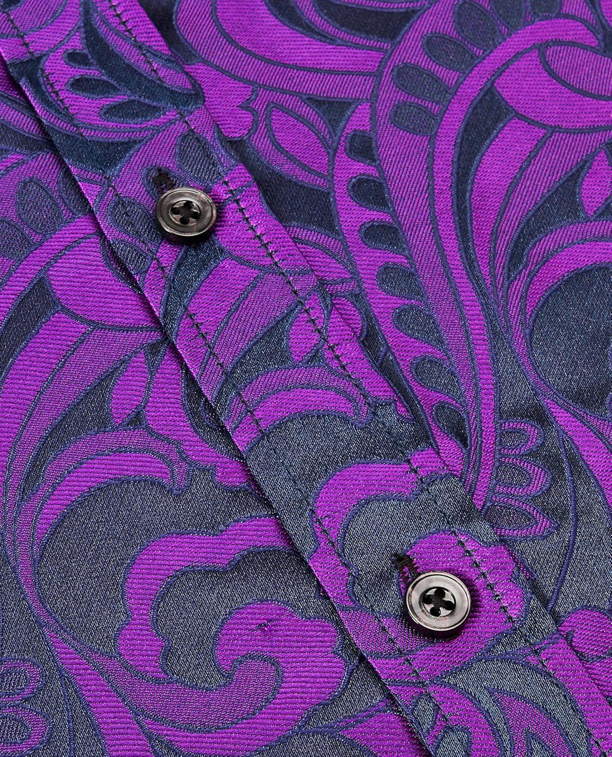 imageAlimens amp Gentle Mens Paisley Shirts Dress Shirt for Men Western Cowboy Shirt Long Sleeve Button Down Shirt Wedding PartyBlack Purple