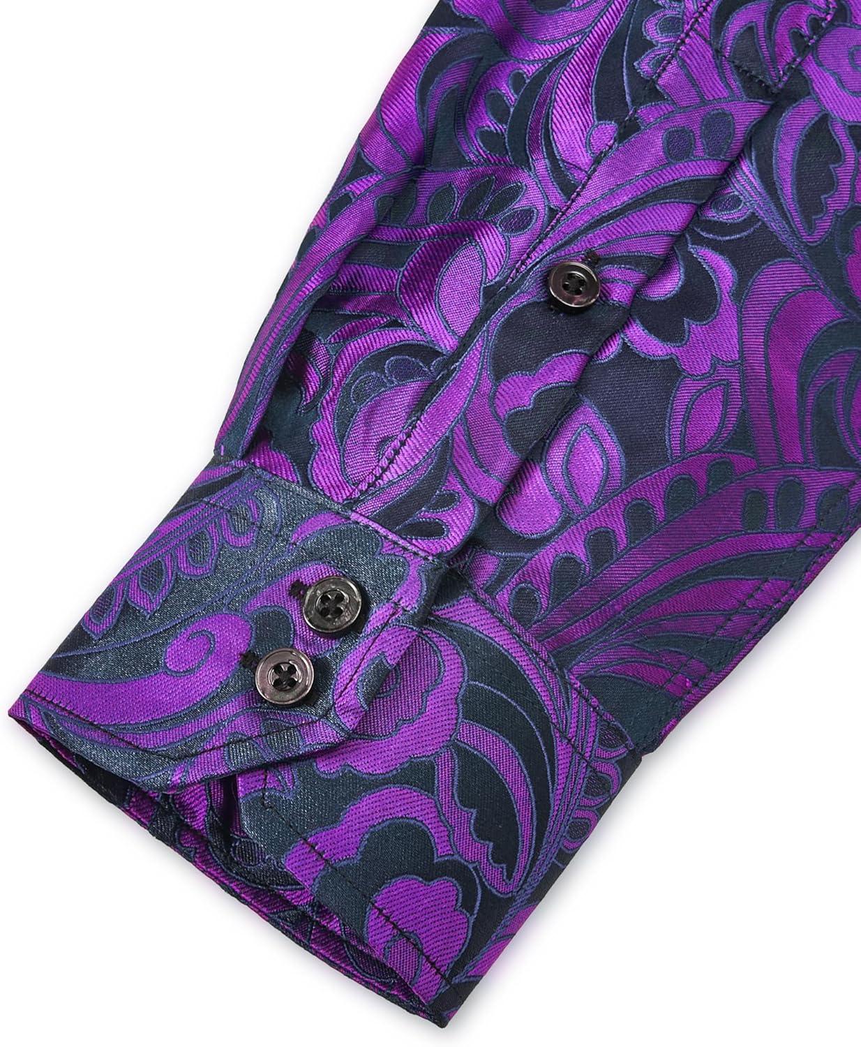 imageAlimens amp Gentle Mens Paisley Shirts Dress Shirt for Men Western Cowboy Shirt Long Sleeve Button Down Shirt Wedding PartyBlack Purple
