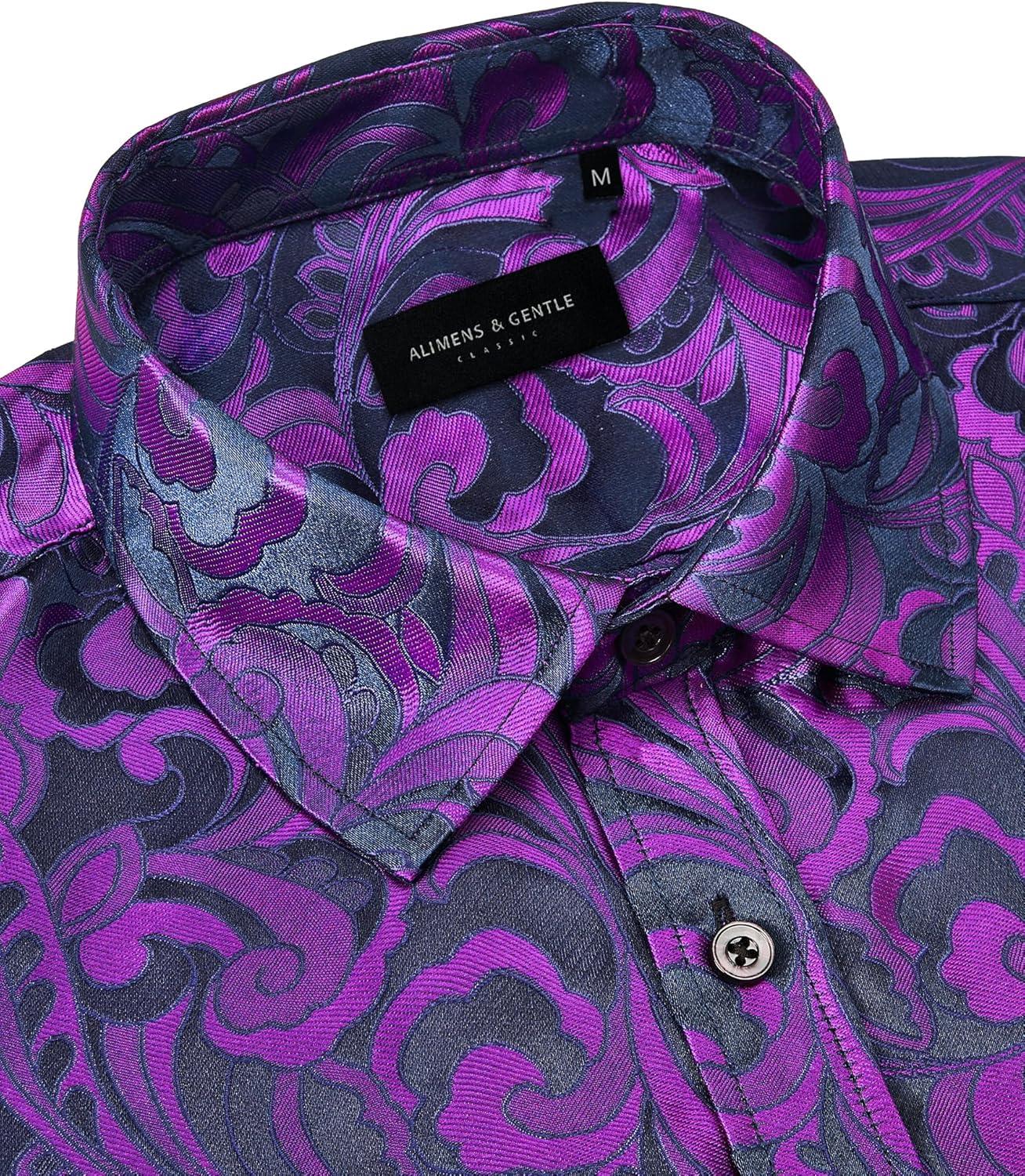 imageAlimens amp Gentle Mens Paisley Shirts Dress Shirt for Men Western Cowboy Shirt Long Sleeve Button Down Shirt Wedding PartyBlack Purple