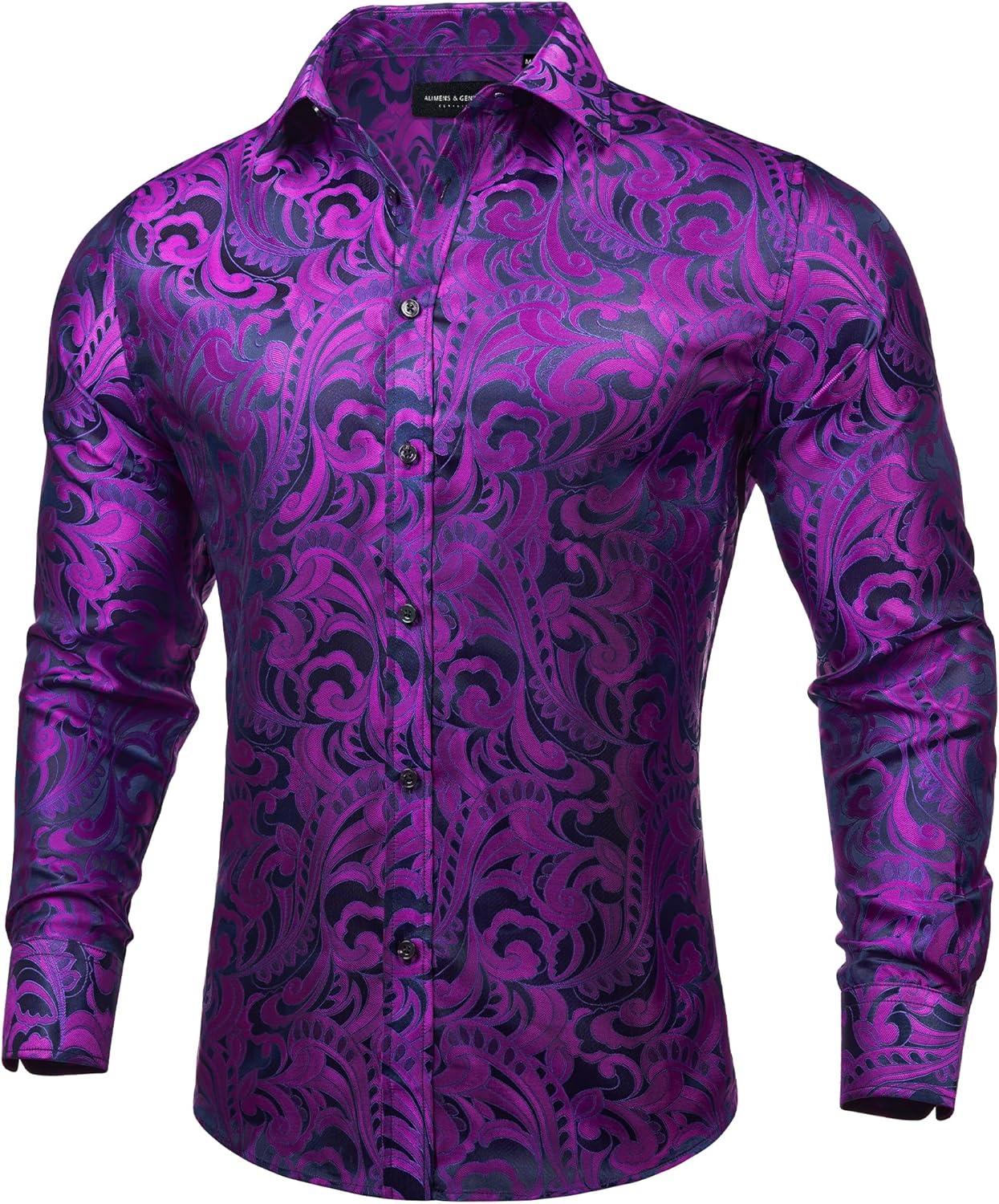 imageAlimens amp Gentle Mens Paisley Shirts Dress Shirt for Men Western Cowboy Shirt Long Sleeve Button Down Shirt Wedding PartyBlack Purple