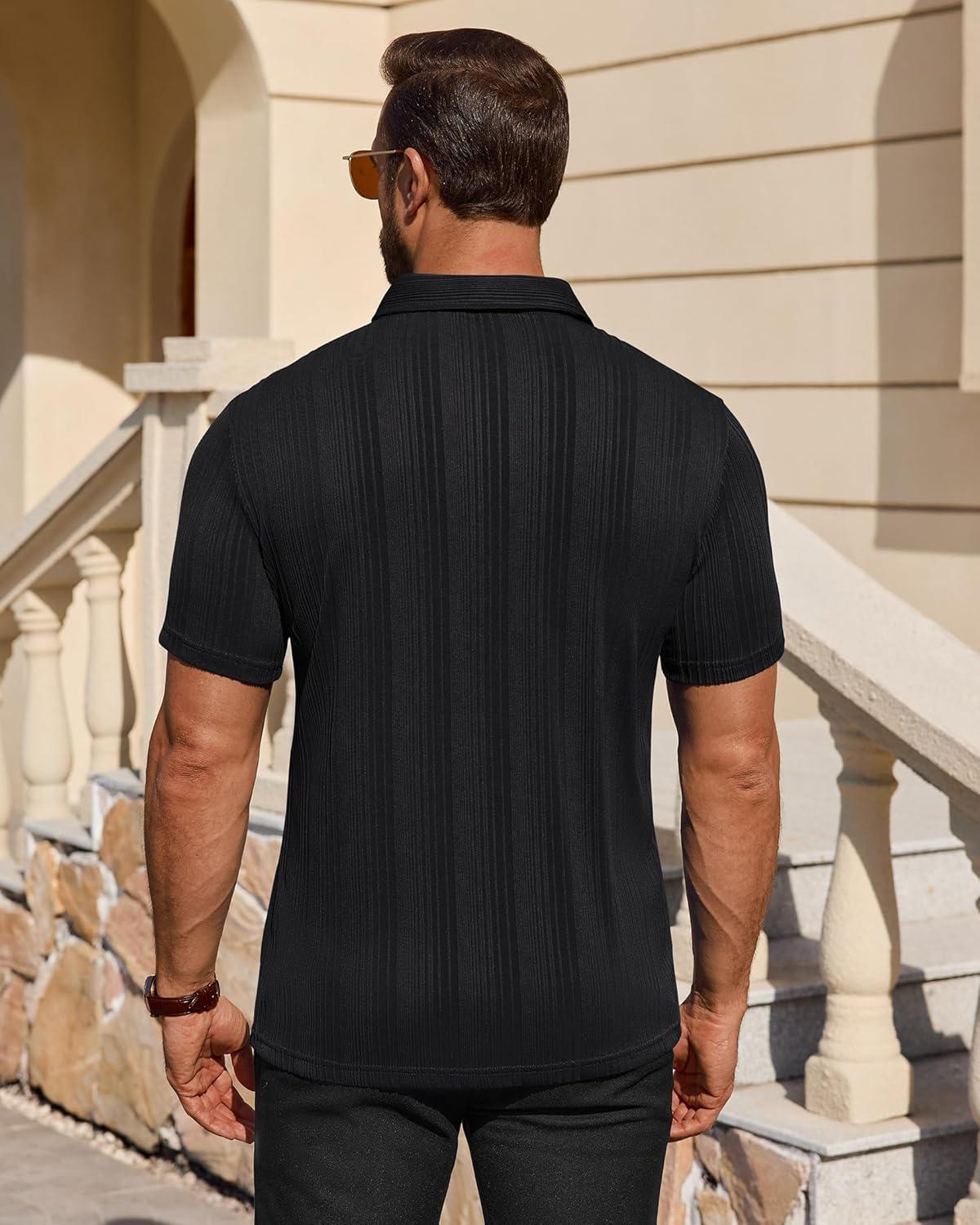 imageAlimens amp Gentle Mens Polo Shirts Short Sleeve Knit Stretchy Casual Lightweight Summer Vacation Party Golf ShirtsBlack