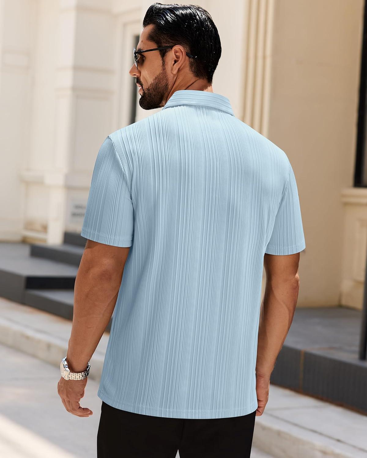 imageAlimens amp Gentle Mens Polo Shirts Short Sleeve Knit Stretchy Casual Lightweight Summer Vacation Party Golf ShirtsBlue