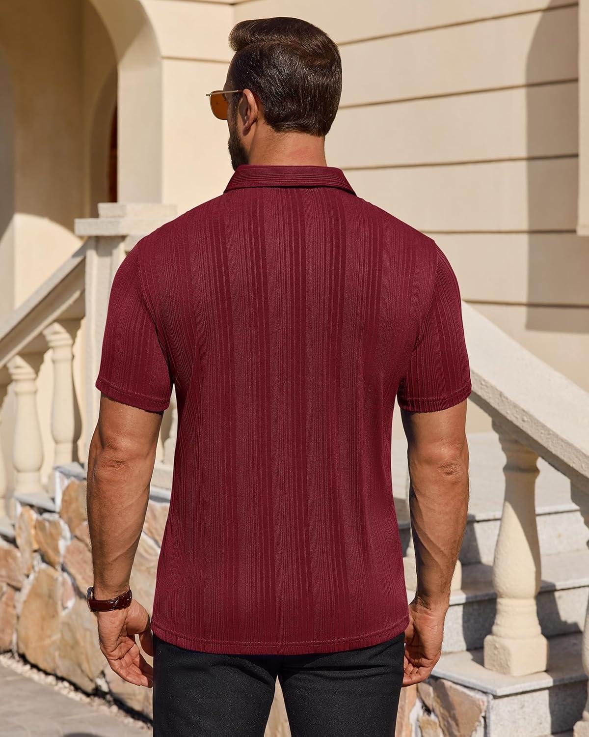 imageAlimens amp Gentle Mens Polo Shirts Short Sleeve Knit Stretchy Casual Lightweight Summer Vacation Party Golf ShirtsBurgundy