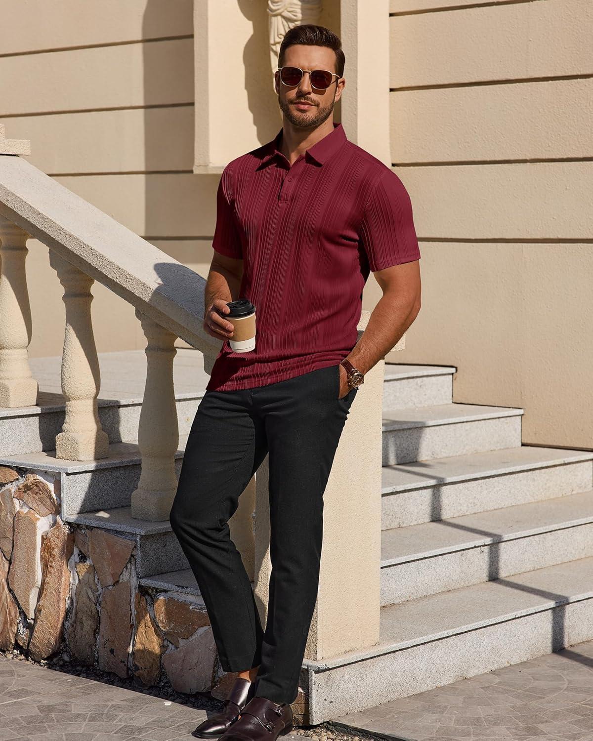imageAlimens amp Gentle Mens Polo Shirts Short Sleeve Knit Stretchy Casual Lightweight Summer Vacation Party Golf ShirtsBurgundy
