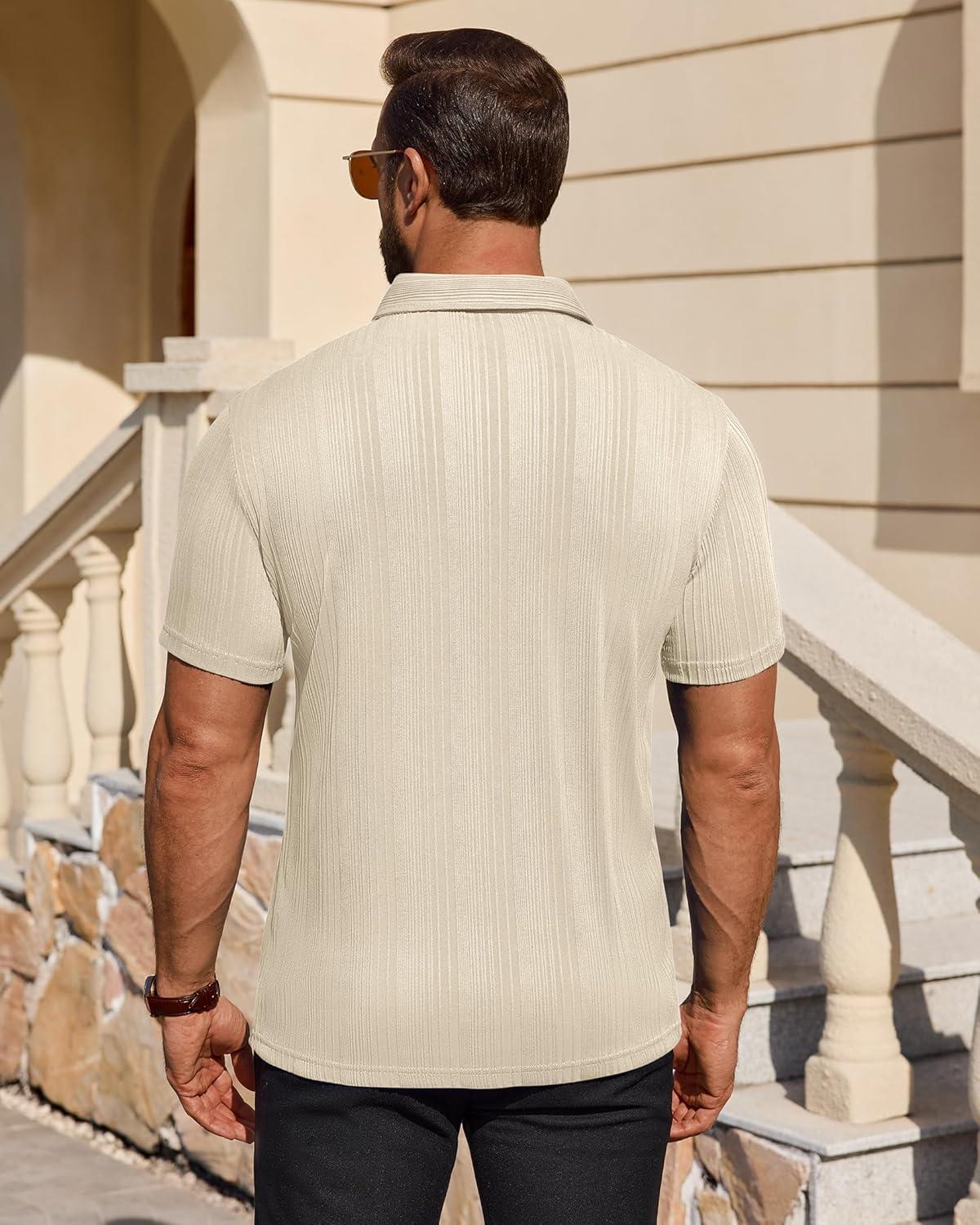 imageAlimens amp Gentle Mens Polo Shirts Short Sleeve Knit Stretchy Casual Lightweight Summer Vacation Party Golf ShirtsCream