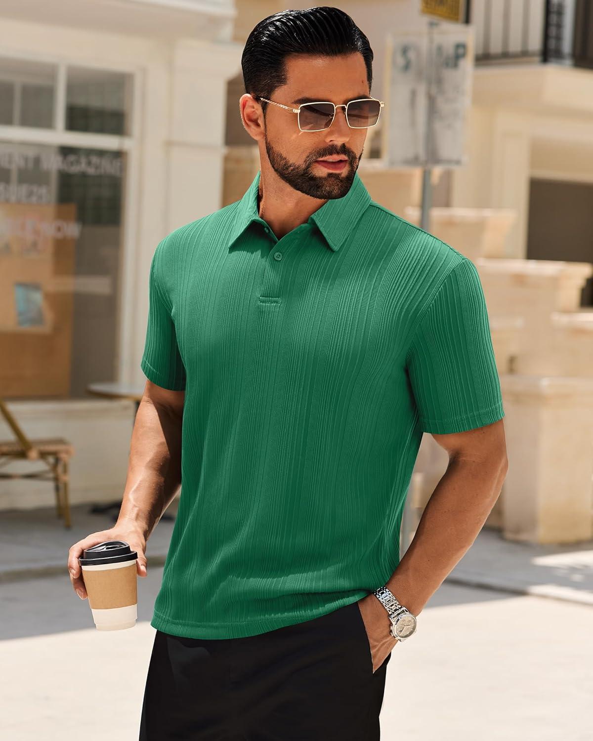 imageAlimens amp Gentle Mens Polo Shirts Short Sleeve Knit Stretchy Casual Lightweight Summer Vacation Party Golf ShirtsGreen