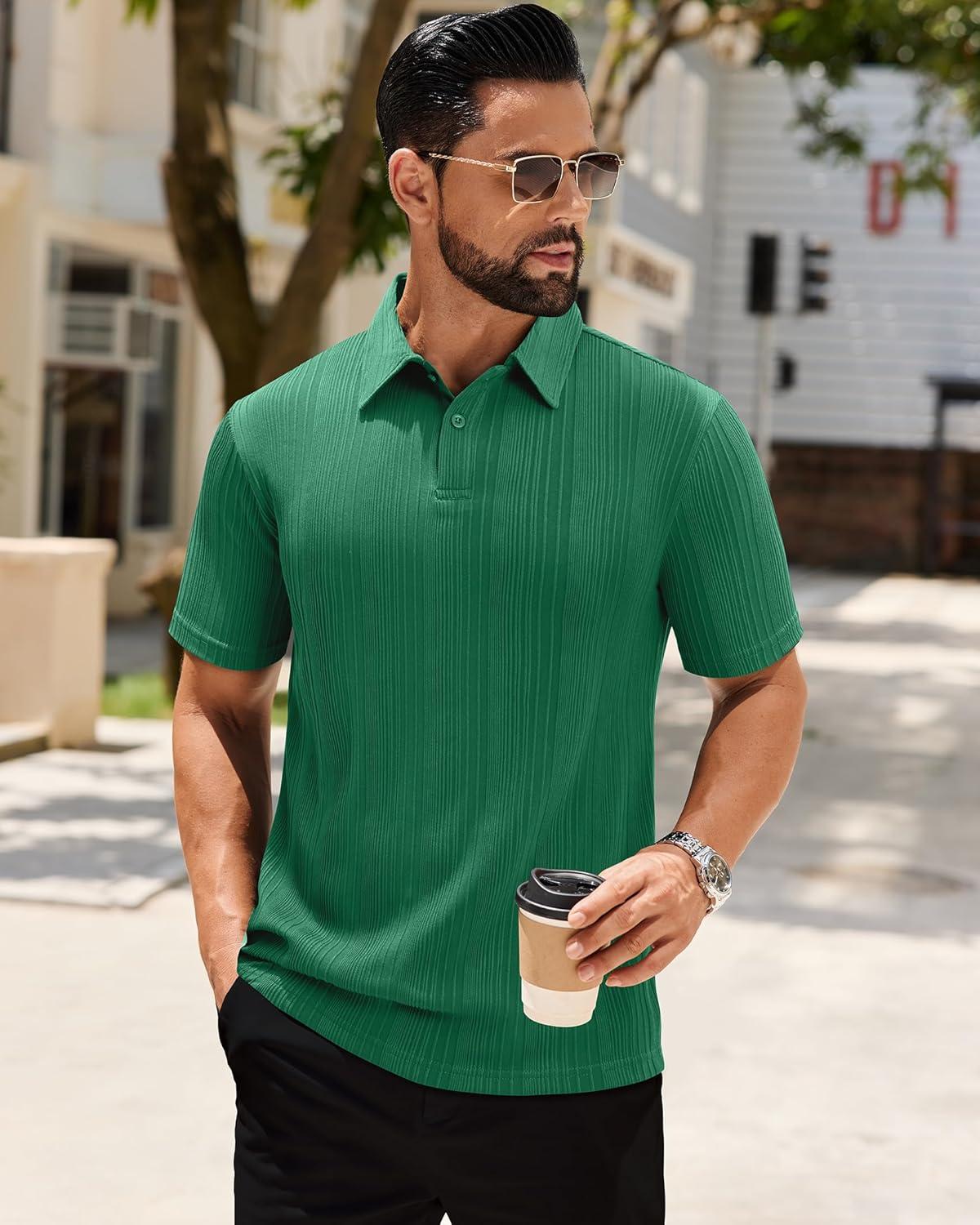 imageAlimens amp Gentle Mens Polo Shirts Short Sleeve Knit Stretchy Casual Lightweight Summer Vacation Party Golf ShirtsGreen
