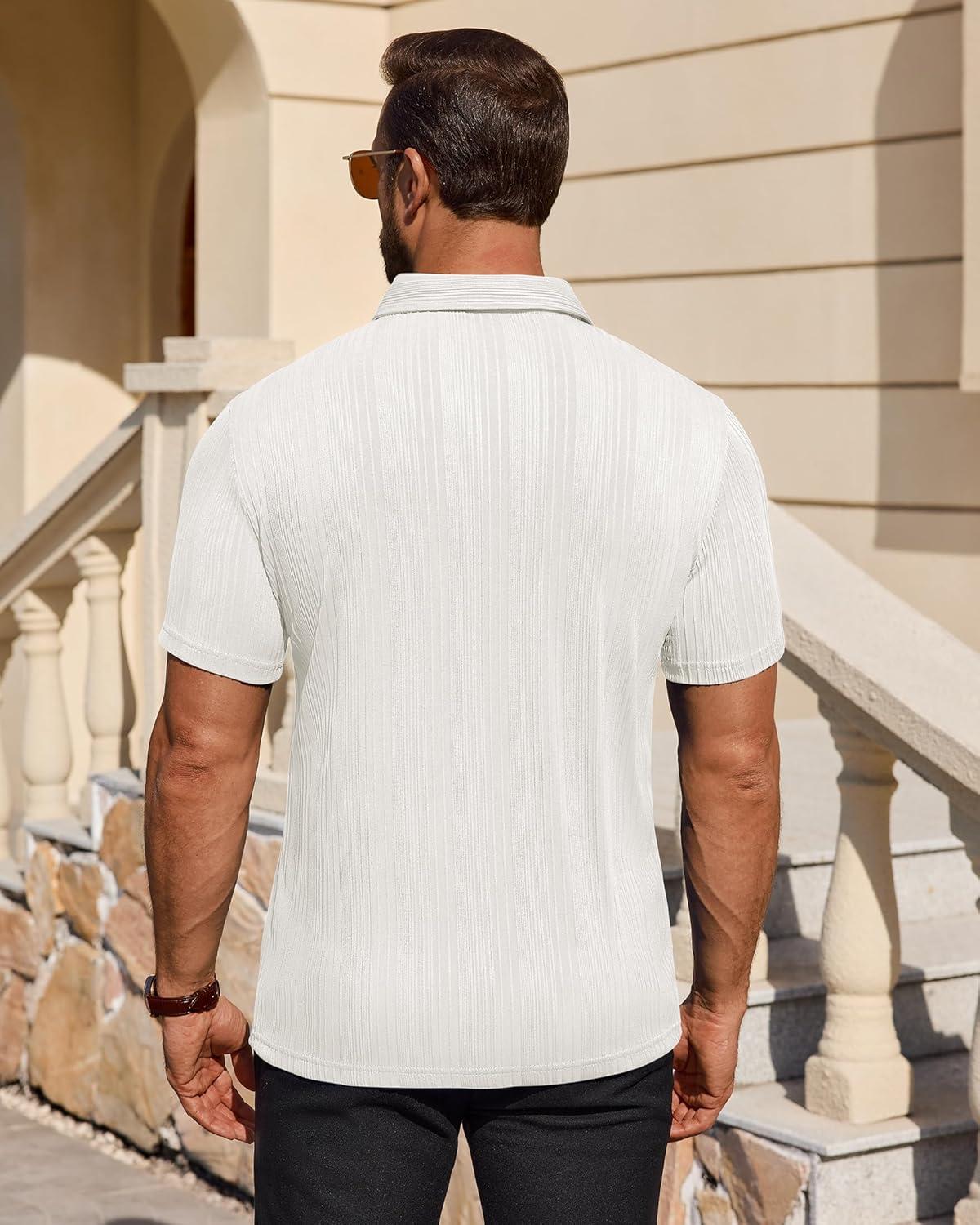 imageAlimens amp Gentle Mens Polo Shirts Short Sleeve Knit Stretchy Casual Lightweight Summer Vacation Party Golf ShirtsWhite