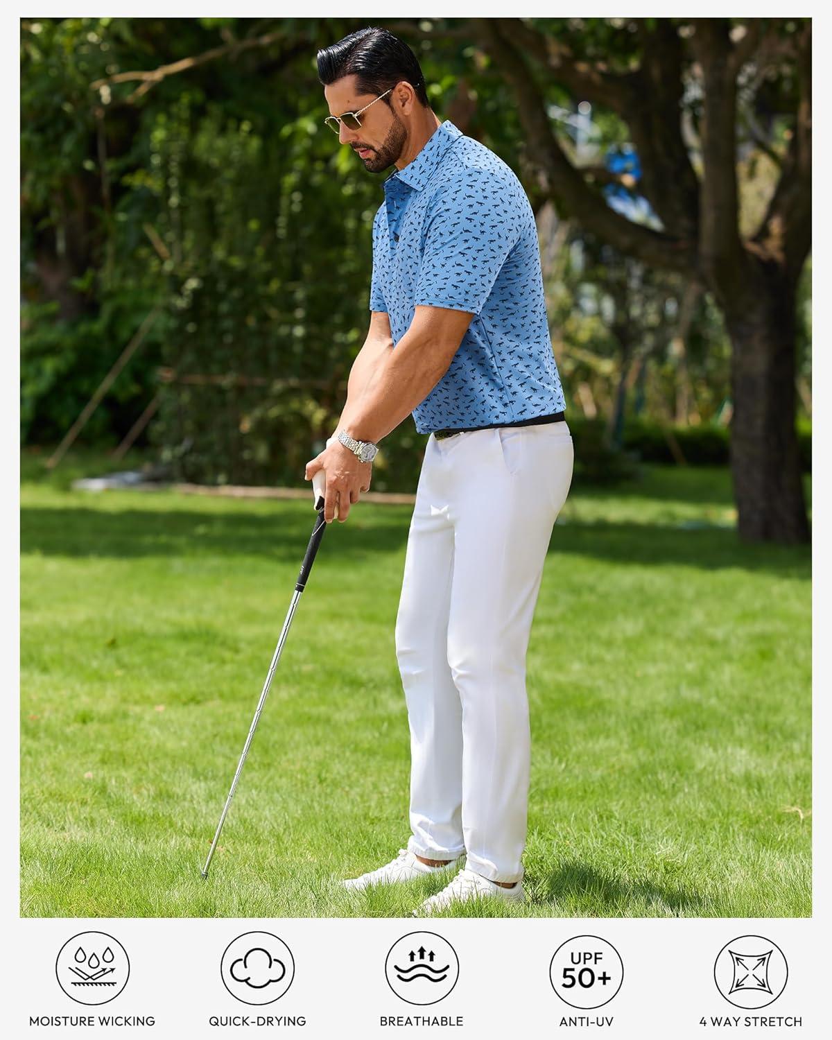 imageAlimens amp Gentle Mens Polo Shirts Short Sleeve Printed Golf Shirt Moisture Wicking Dry Fit Collared Business Casual TennisBlue Dinosaur