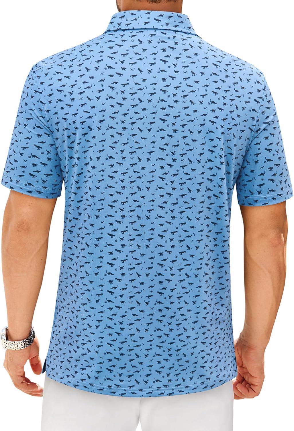 imageAlimens amp Gentle Mens Polo Shirts Short Sleeve Printed Golf Shirt Moisture Wicking Dry Fit Collared Business Casual TennisBlue Dinosaur