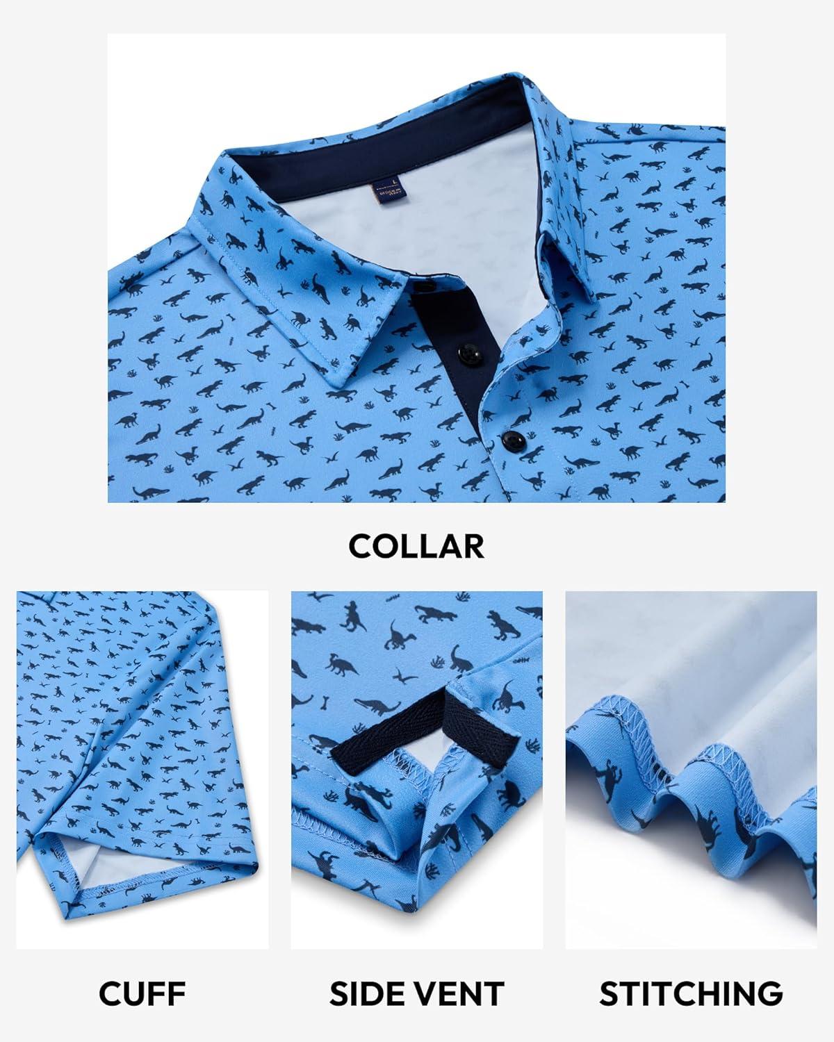 imageAlimens amp Gentle Mens Polo Shirts Short Sleeve Printed Golf Shirt Moisture Wicking Dry Fit Collared Business Casual TennisBlue Dinosaur
