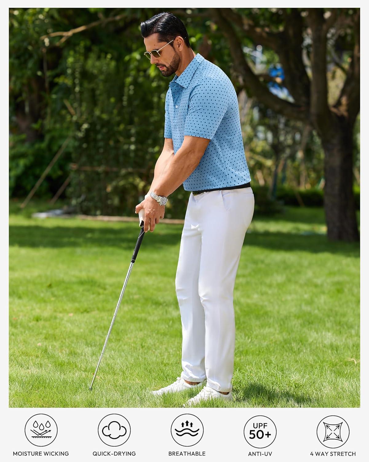 imageAlimens amp Gentle Mens Polo Shirts Short Sleeve Printed Golf Shirt Moisture Wicking Dry Fit Collared Business Casual TennisBlue Dots