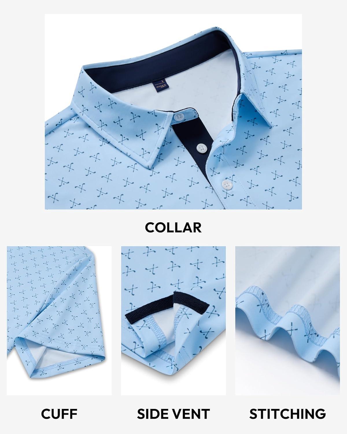 imageAlimens amp Gentle Mens Polo Shirts Short Sleeve Printed Golf Shirt Moisture Wicking Dry Fit Collared Business Casual TennisBlue Golf
