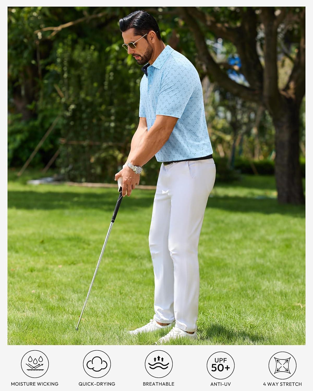 imageAlimens amp Gentle Mens Polo Shirts Short Sleeve Printed Golf Shirt Moisture Wicking Dry Fit Collared Business Casual TennisBlue Golf
