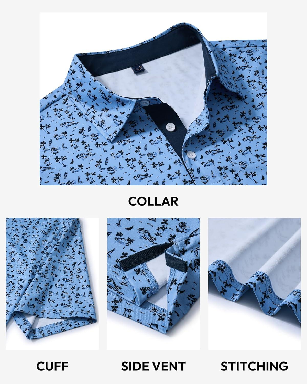 imageAlimens amp Gentle Mens Polo Shirts Short Sleeve Printed Golf Shirt Moisture Wicking Dry Fit Collared Business Casual TennisBlue Hawaii Ocean