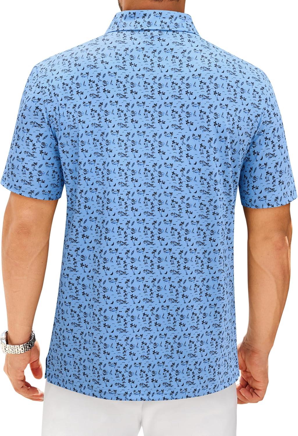 imageAlimens amp Gentle Mens Polo Shirts Short Sleeve Printed Golf Shirt Moisture Wicking Dry Fit Collared Business Casual TennisBlue Hawaii Ocean