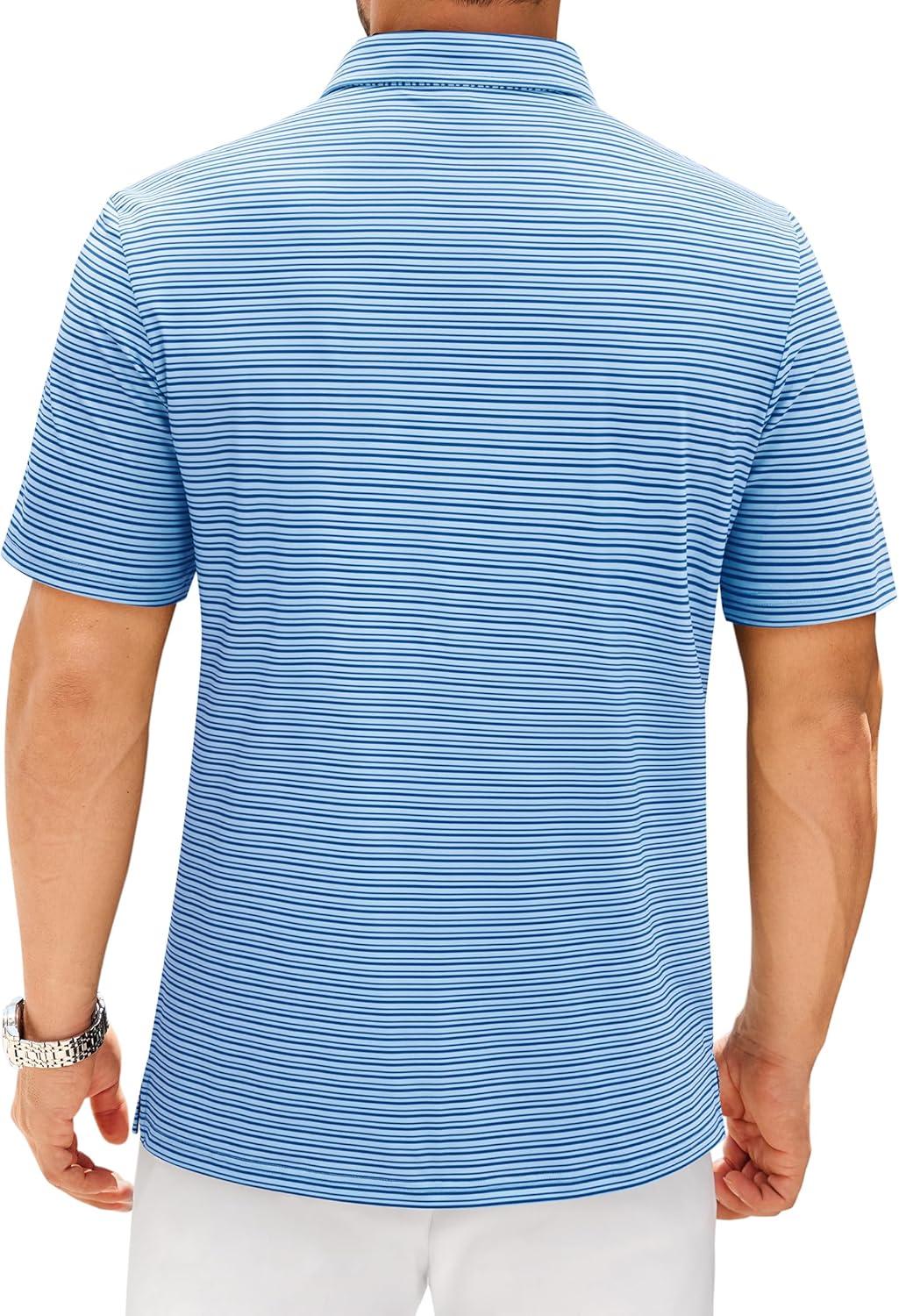 imageAlimens amp Gentle Mens Polo Shirts Short Sleeve Printed Golf Shirt Moisture Wicking Dry Fit Collared Business Casual TennisBlue Stripe