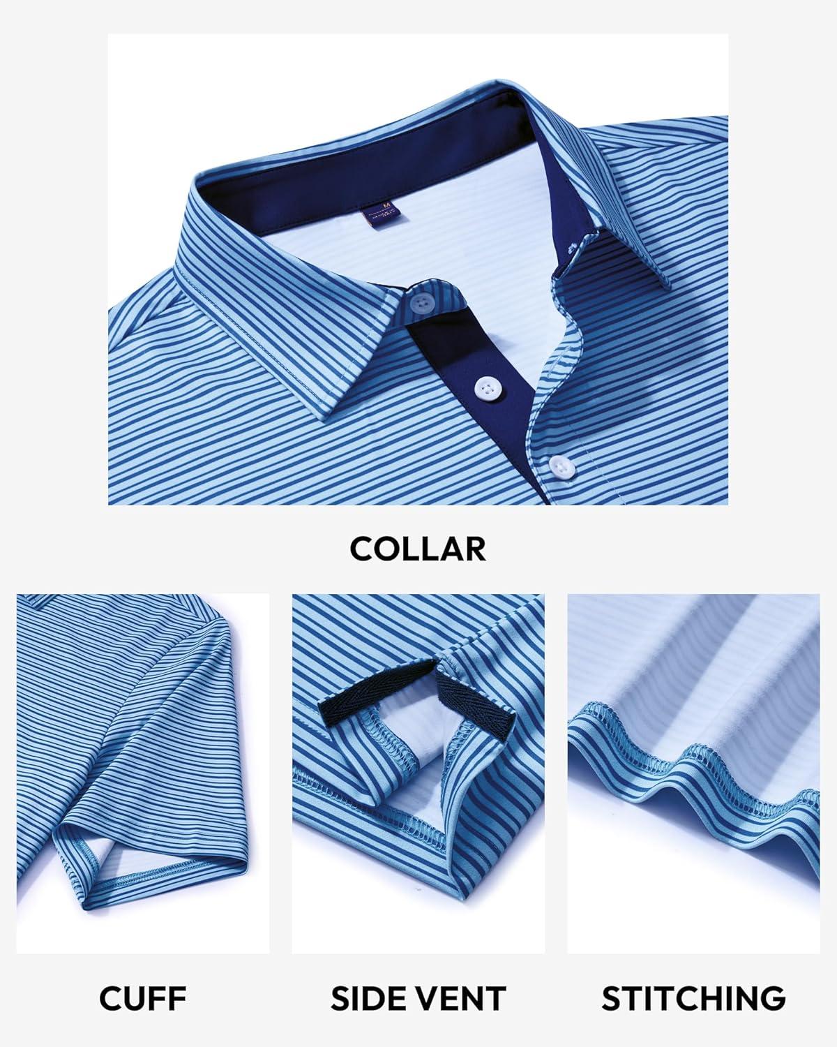 imageAlimens amp Gentle Mens Polo Shirts Short Sleeve Printed Golf Shirt Moisture Wicking Dry Fit Collared Business Casual TennisBlue Stripe