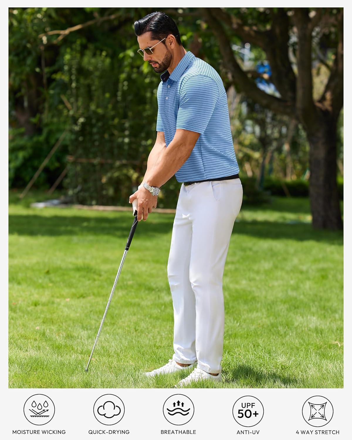 imageAlimens amp Gentle Mens Polo Shirts Short Sleeve Printed Golf Shirt Moisture Wicking Dry Fit Collared Business Casual TennisBlue Stripe