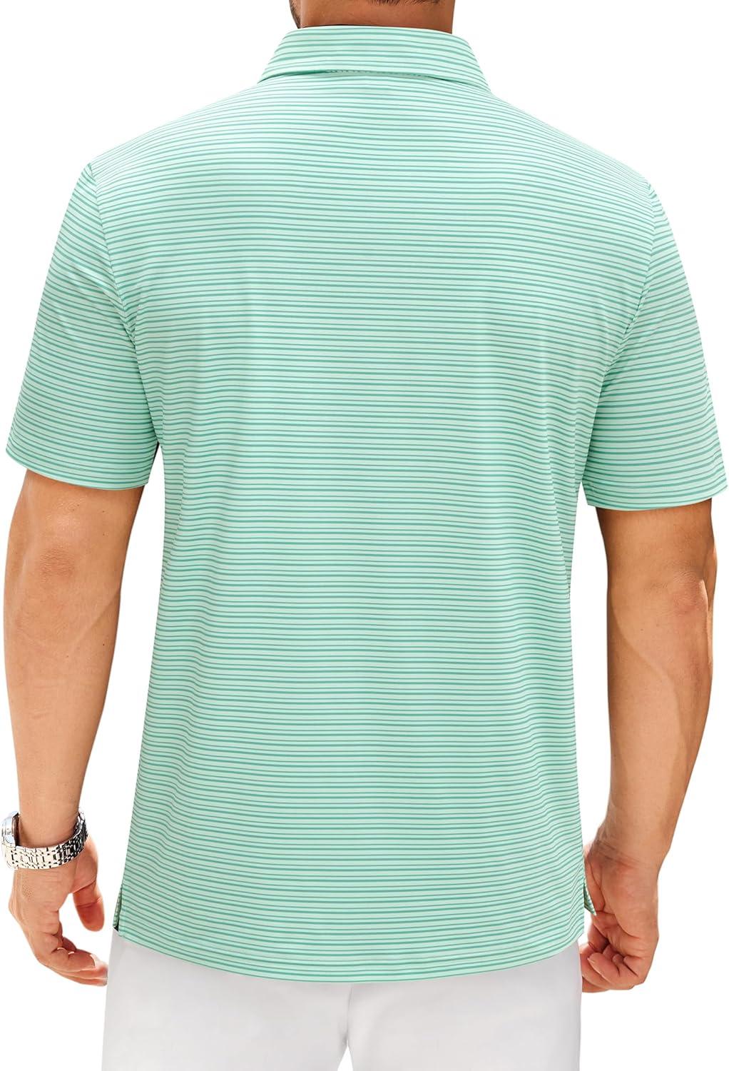 imageAlimens amp Gentle Mens Polo Shirts Short Sleeve Printed Golf Shirt Moisture Wicking Dry Fit Collared Business Casual TennisGreen White Stripe
