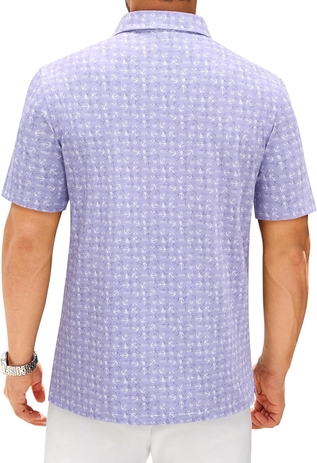 imageAlimens amp Gentle Mens Polo Shirts Short Sleeve Printed Golf Shirt Moisture Wicking Dry Fit Collared Business Casual TennisGrey Purple Ocean