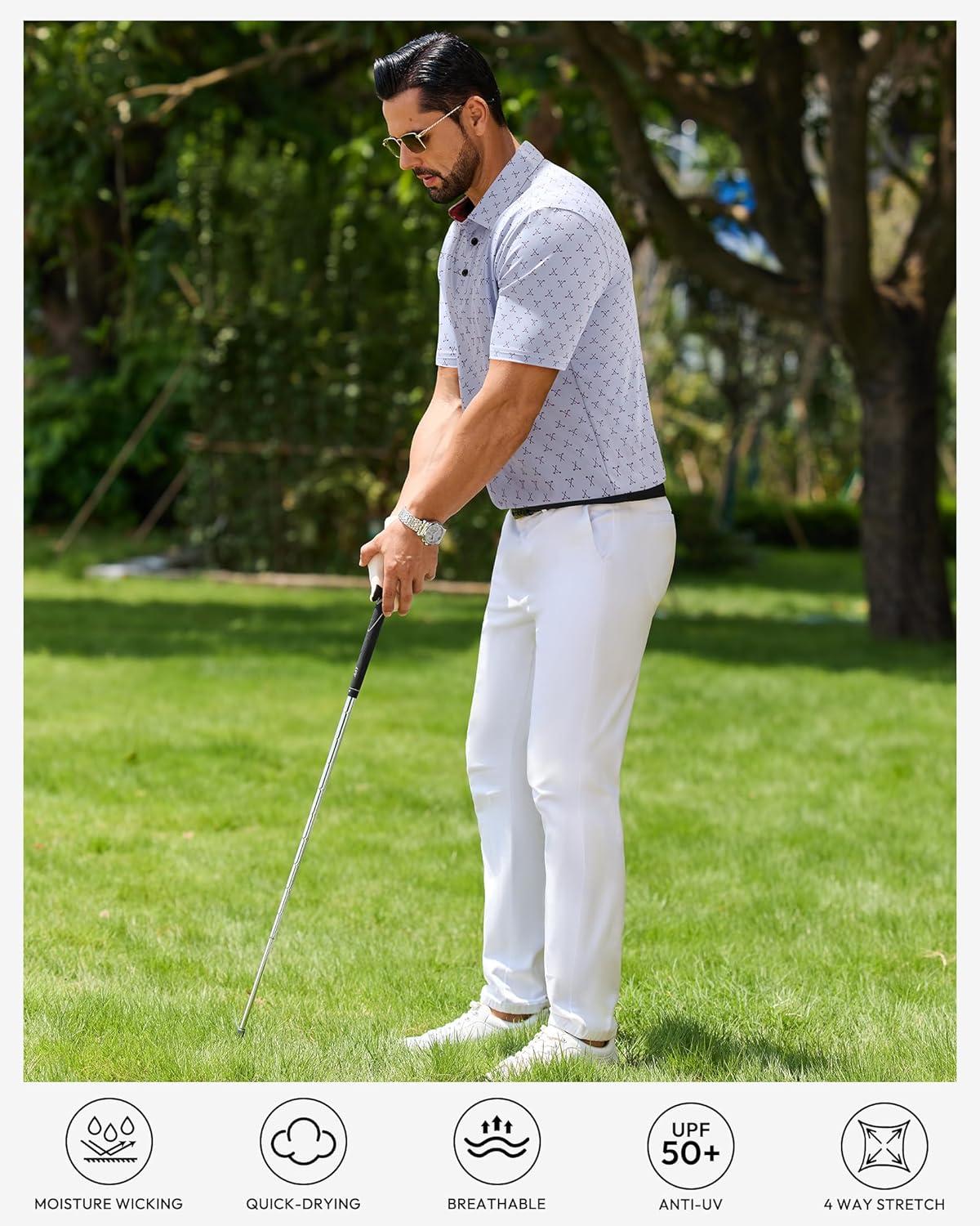 imageAlimens amp Gentle Mens Polo Shirts Short Sleeve Printed Golf Shirt Moisture Wicking Dry Fit Collared Business Casual TennisLight Gray Golf
