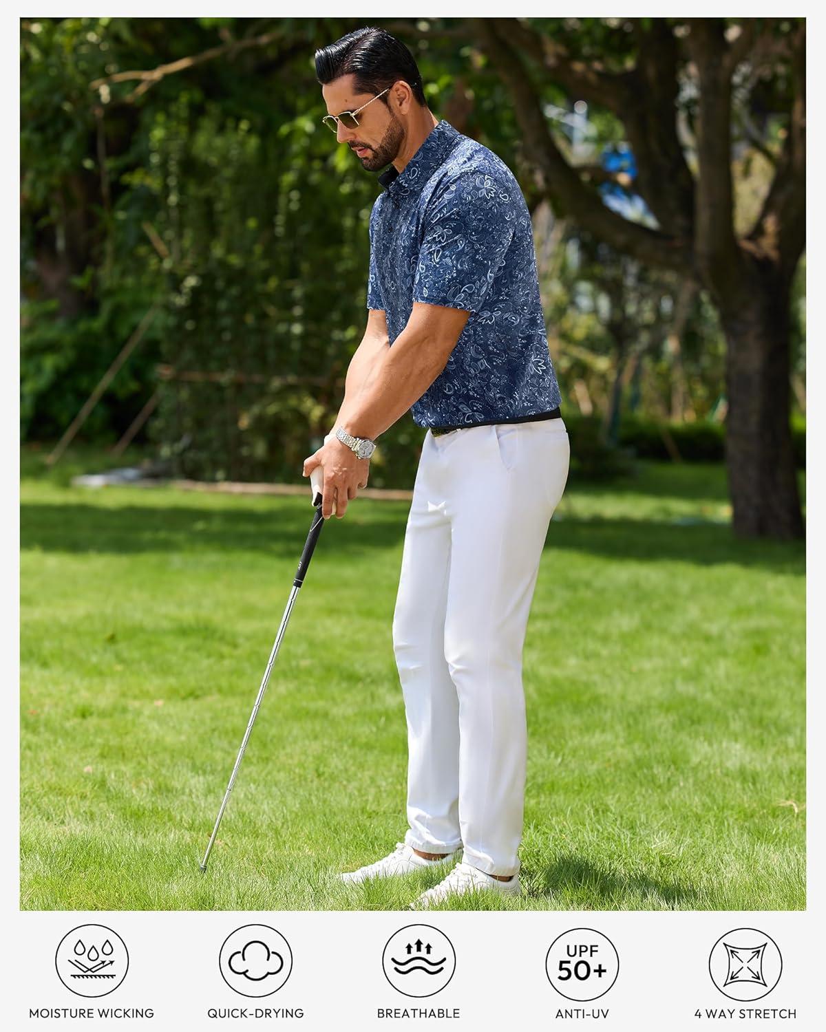 imageAlimens amp Gentle Mens Polo Shirts Short Sleeve Printed Golf Shirt Moisture Wicking Dry Fit Collared Business Casual TennisNavy Blue Paisley