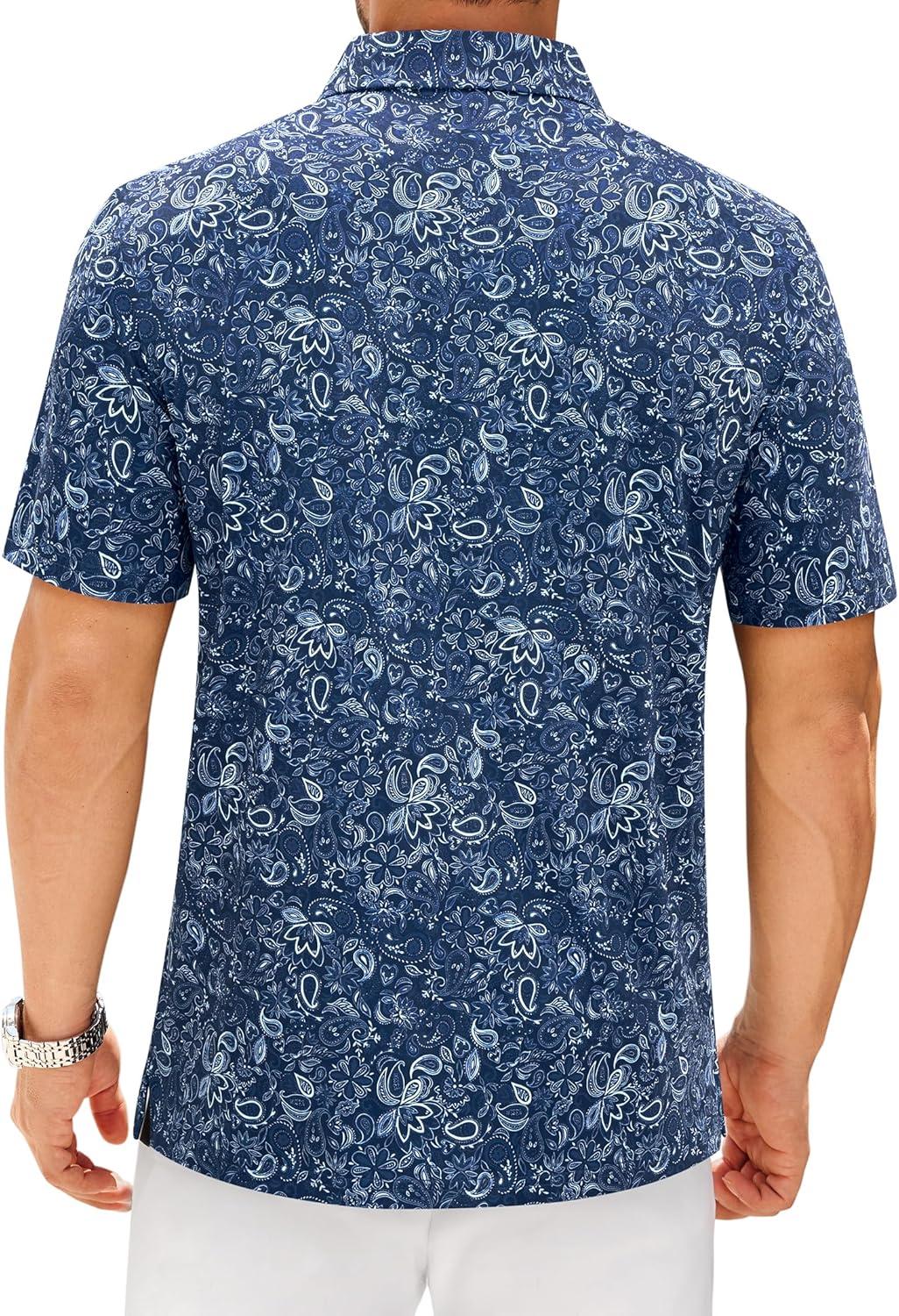 imageAlimens amp Gentle Mens Polo Shirts Short Sleeve Printed Golf Shirt Moisture Wicking Dry Fit Collared Business Casual TennisNavy Blue Paisley