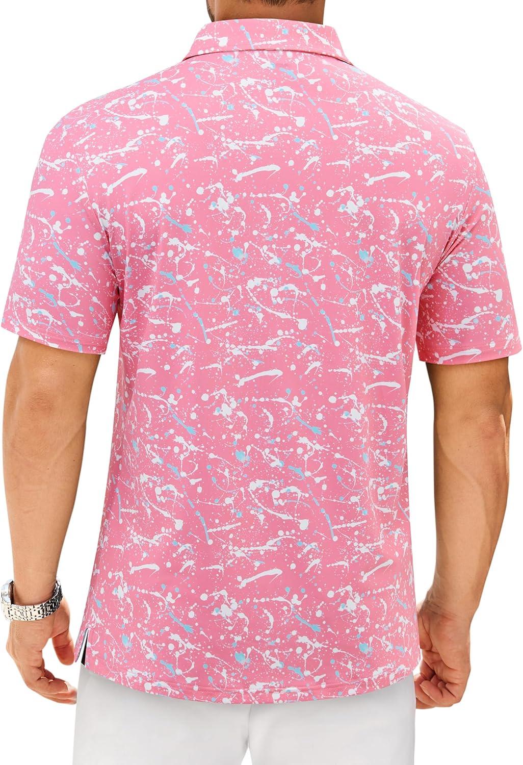 imageAlimens amp Gentle Mens Polo Shirts Short Sleeve Printed Golf Shirt Moisture Wicking Dry Fit Collared Business Casual TennisPink Color