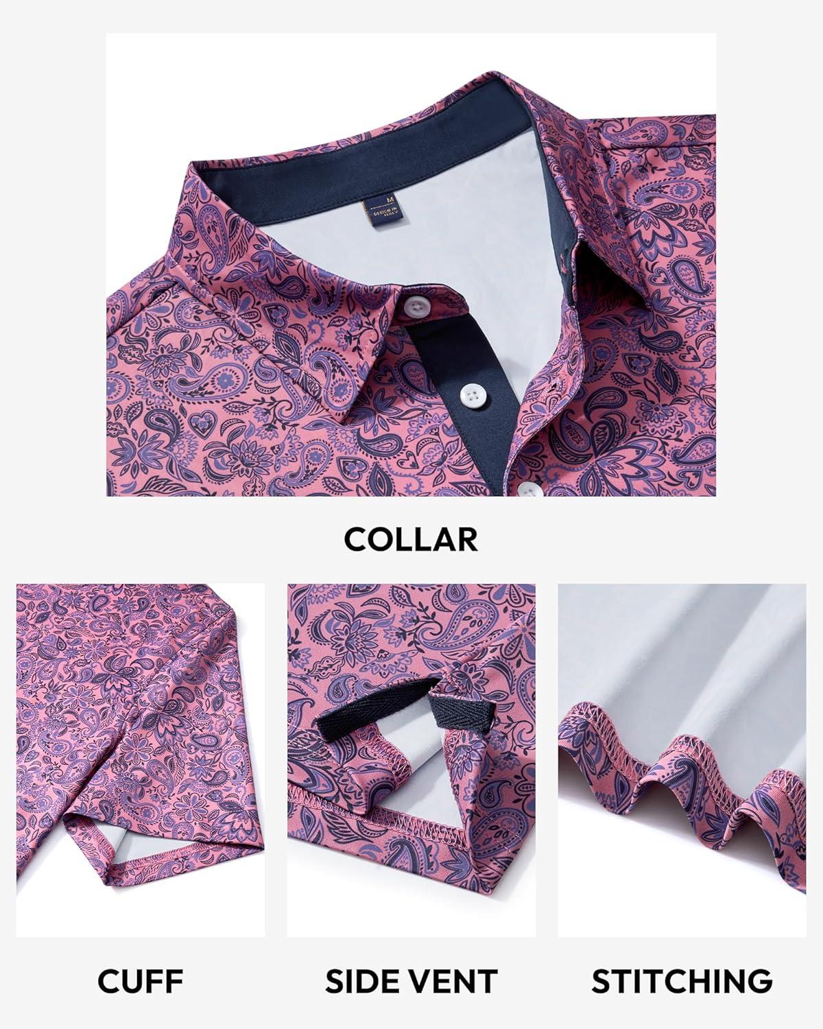 imageAlimens amp Gentle Mens Polo Shirts Short Sleeve Printed Golf Shirt Moisture Wicking Dry Fit Collared Business Casual TennisPink Paisley