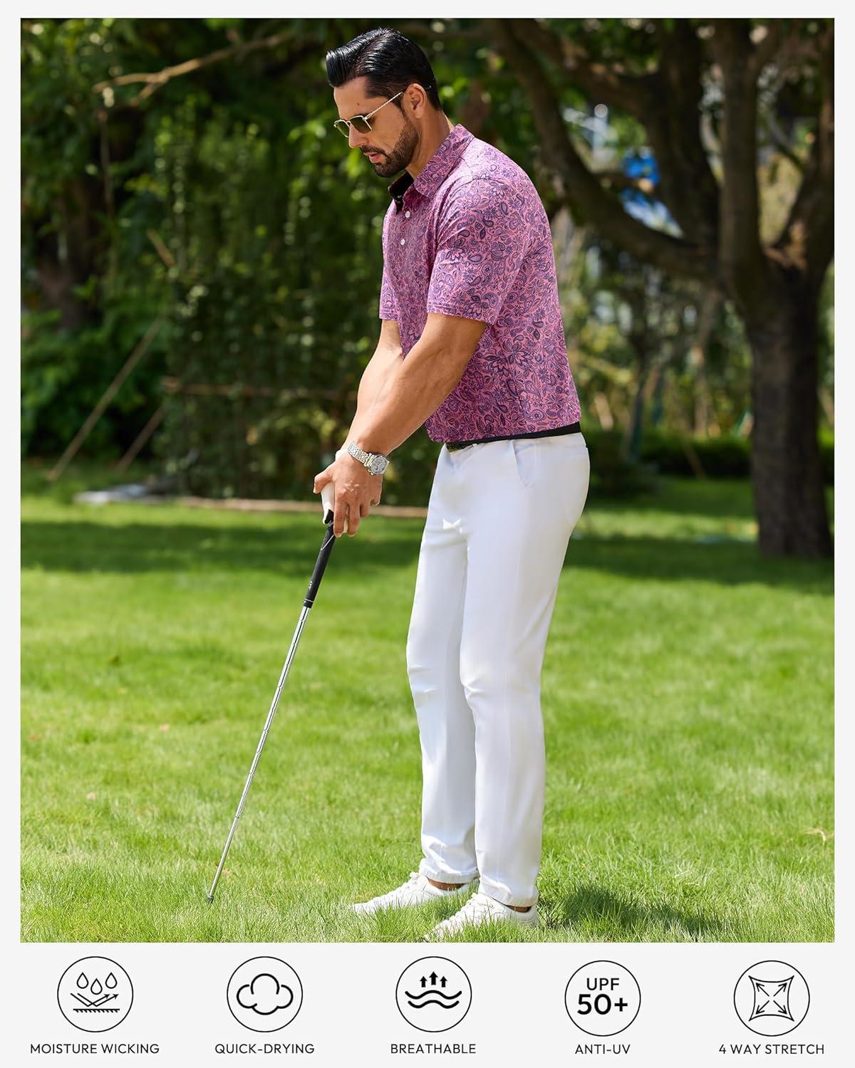 imageAlimens amp Gentle Mens Polo Shirts Short Sleeve Printed Golf Shirt Moisture Wicking Dry Fit Collared Business Casual TennisPink Paisley