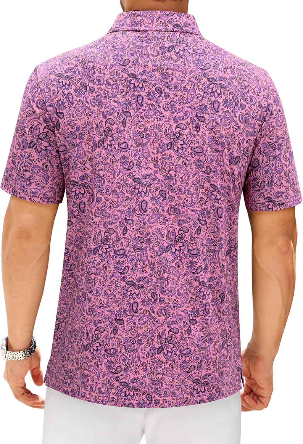 imageAlimens amp Gentle Mens Polo Shirts Short Sleeve Printed Golf Shirt Moisture Wicking Dry Fit Collared Business Casual TennisPink Paisley