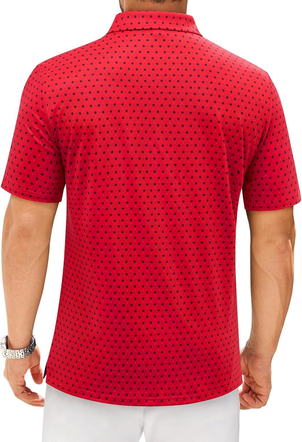 imageAlimens amp Gentle Mens Polo Shirts Short Sleeve Printed Golf Shirt Moisture Wicking Dry Fit Collared Business Casual TennisRed Black Dots
