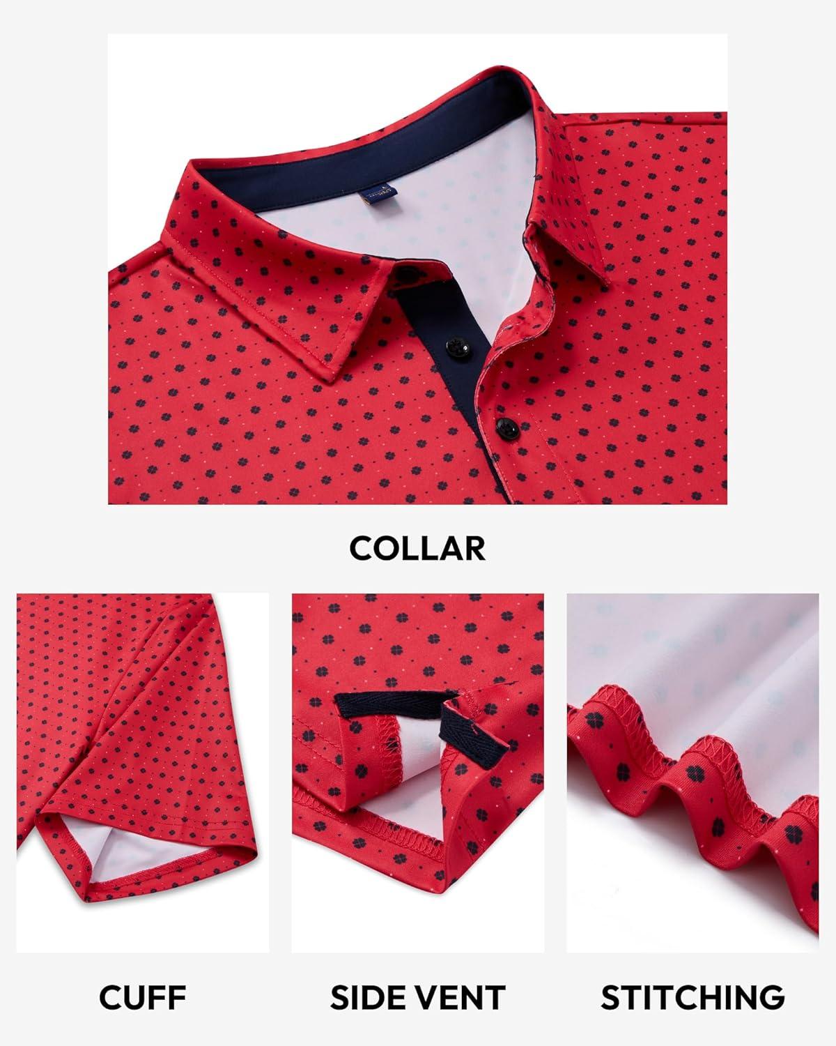 imageAlimens amp Gentle Mens Polo Shirts Short Sleeve Printed Golf Shirt Moisture Wicking Dry Fit Collared Business Casual TennisRed Black Dots
