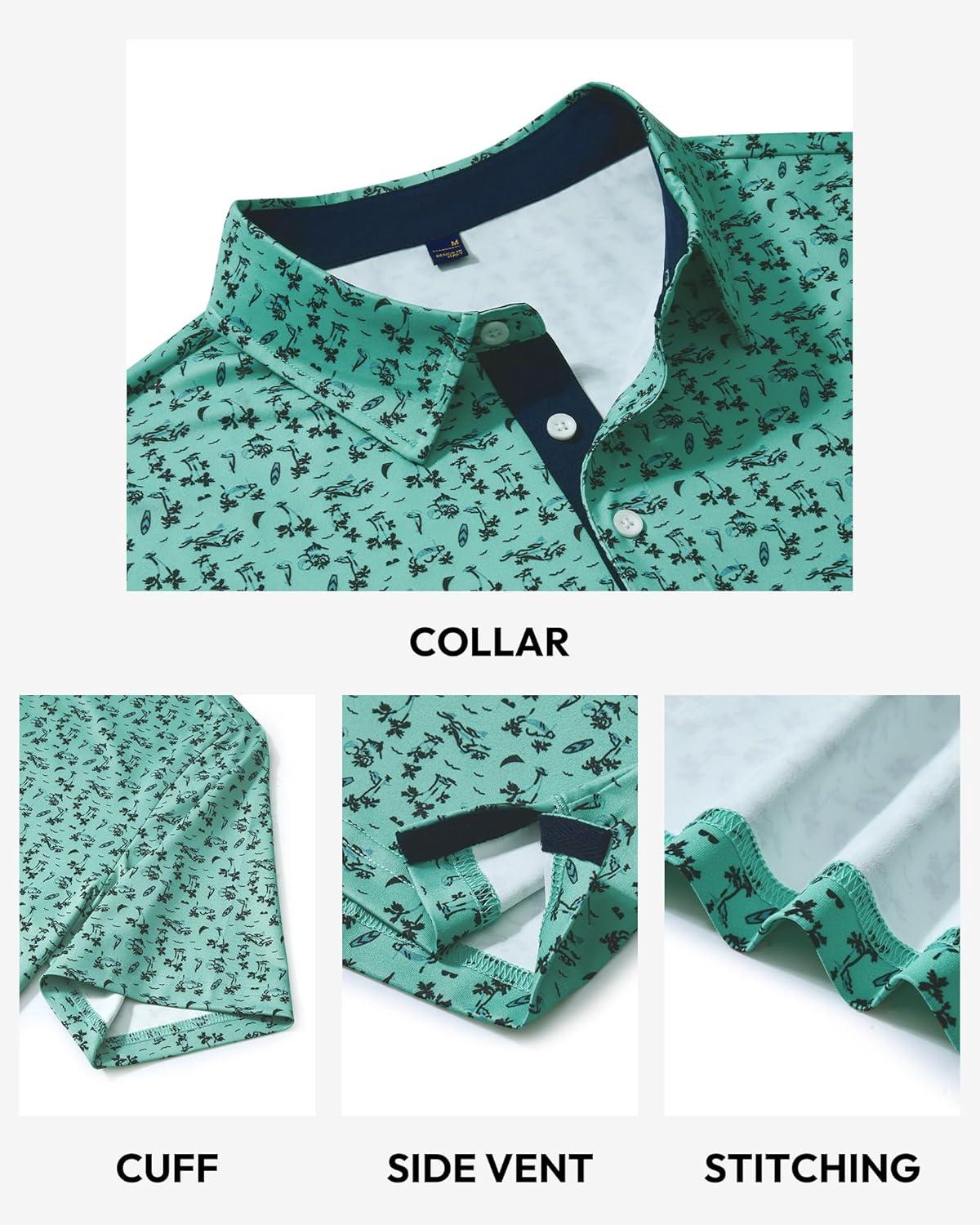 imageAlimens amp Gentle Mens Polo Shirts Short Sleeve Printed Golf Shirt Moisture Wicking Dry Fit Collared Business Casual TennisTeal Hawaii Ocean
