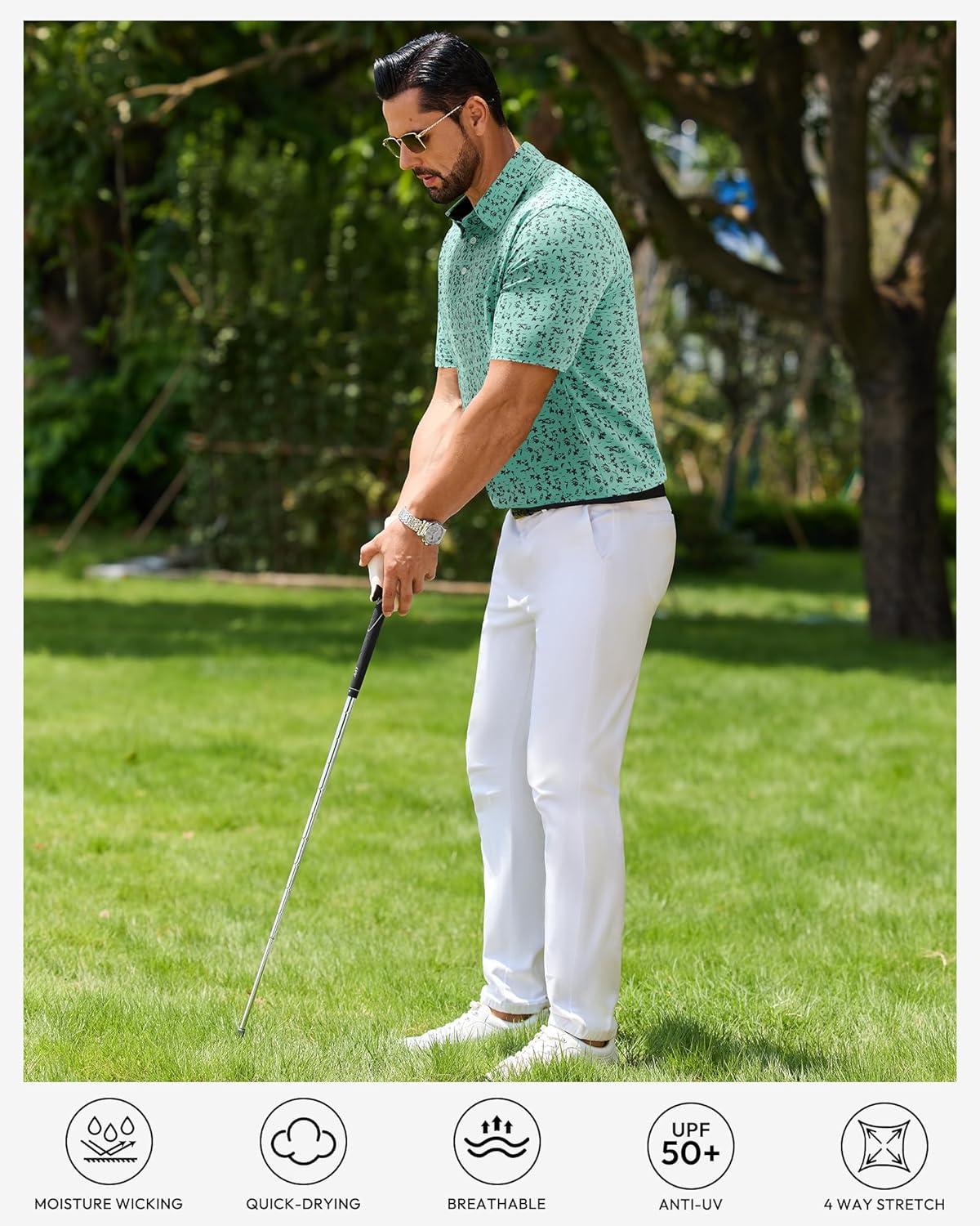 imageAlimens amp Gentle Mens Polo Shirts Short Sleeve Printed Golf Shirt Moisture Wicking Dry Fit Collared Business Casual TennisTeal Hawaii Ocean