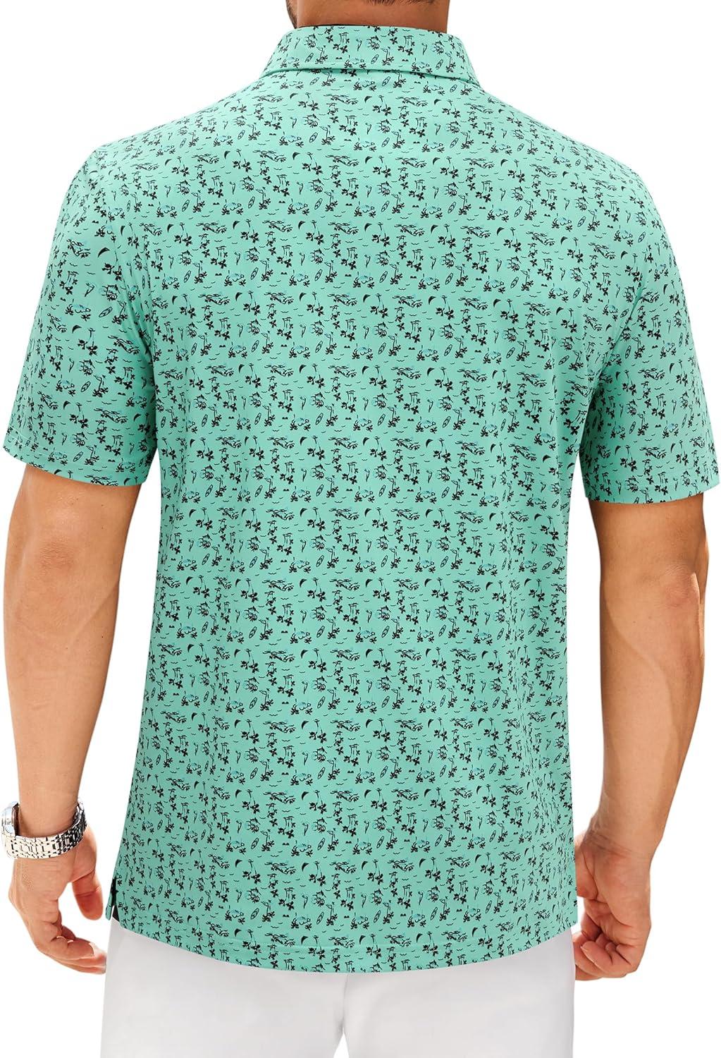 imageAlimens amp Gentle Mens Polo Shirts Short Sleeve Printed Golf Shirt Moisture Wicking Dry Fit Collared Business Casual TennisTeal Hawaii Ocean