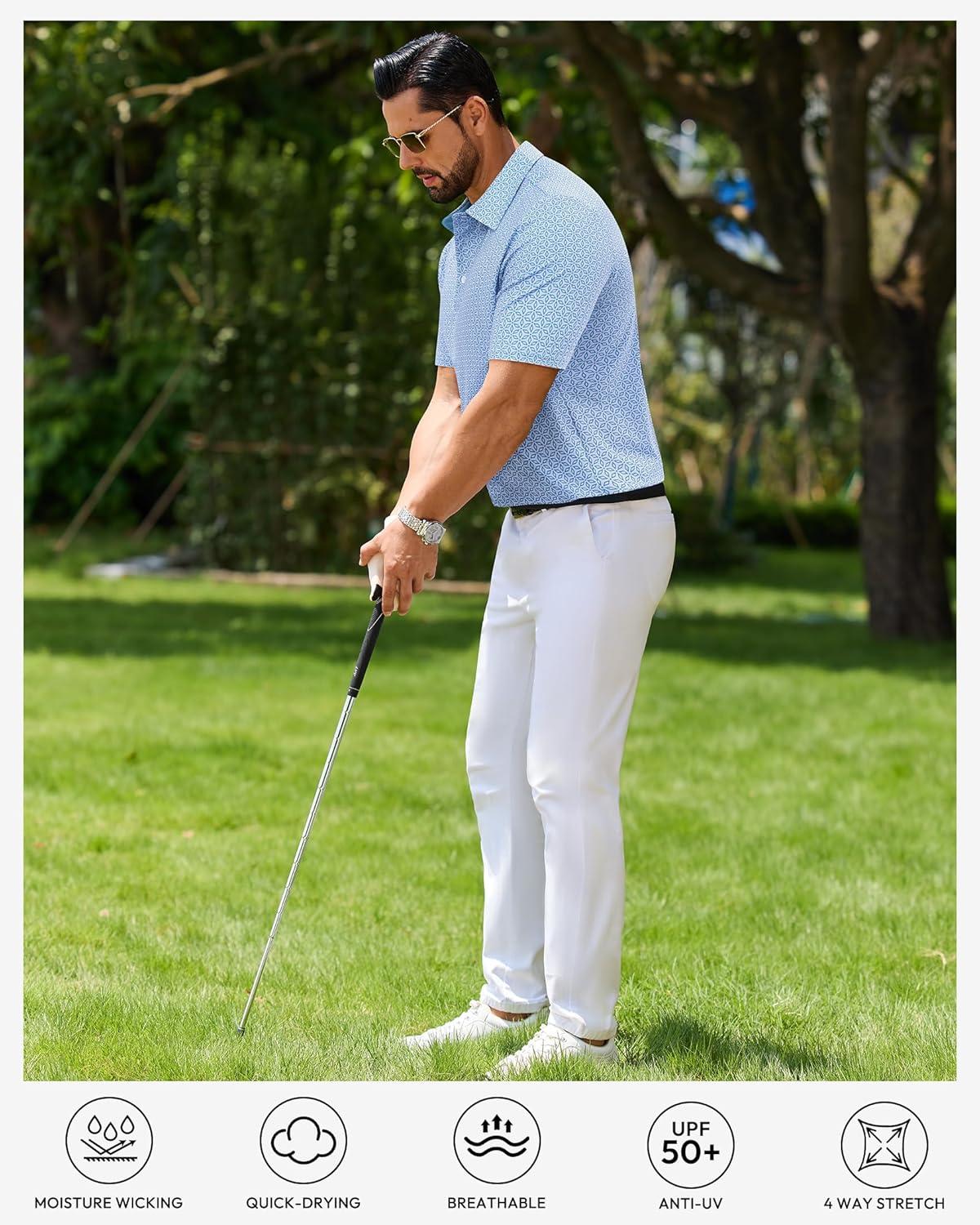 imageAlimens amp Gentle Mens Polo Shirts Short Sleeve Printed Golf Shirt Moisture Wicking Dry Fit Collared Business Casual TennisWhite Blue