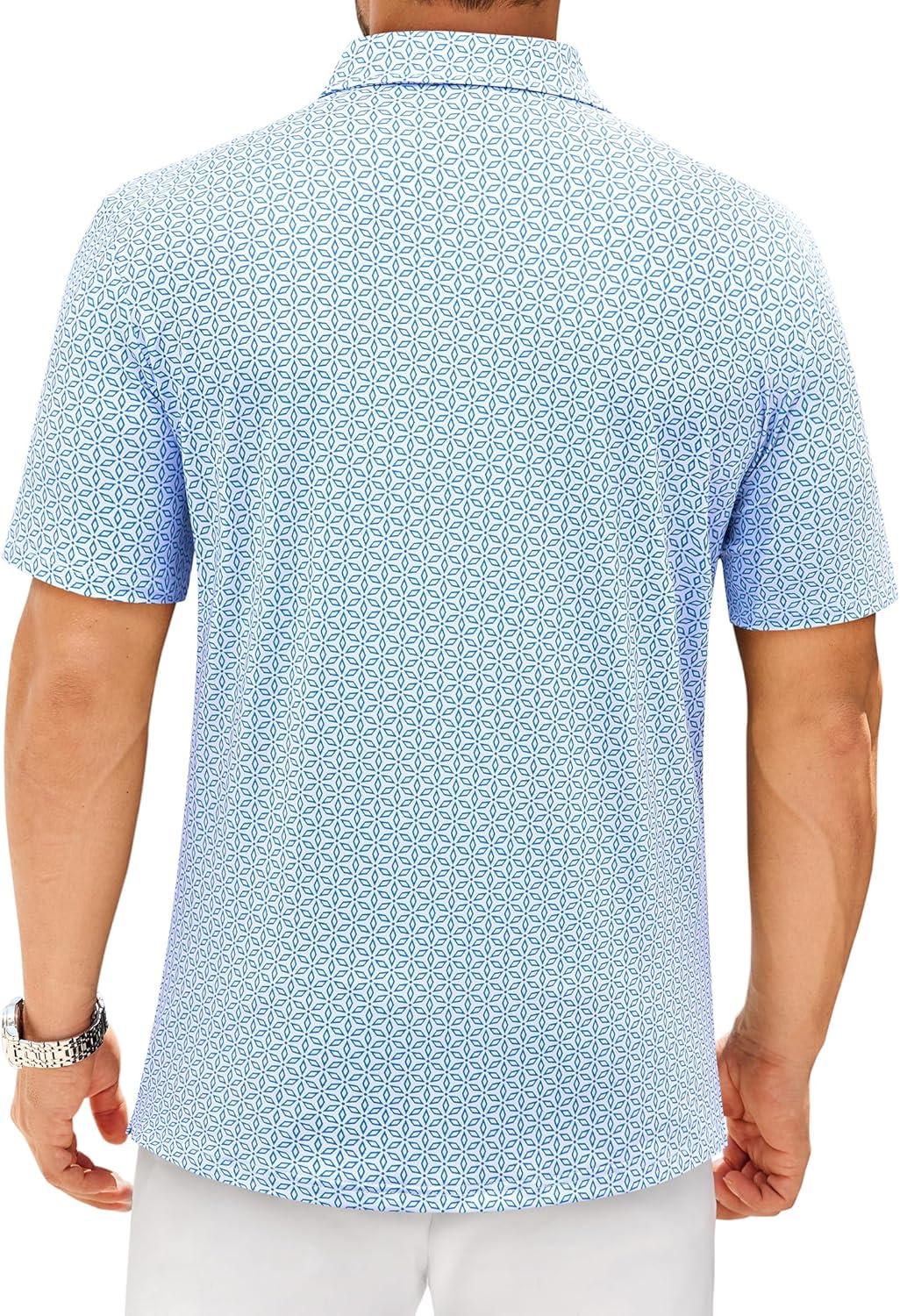 imageAlimens amp Gentle Mens Polo Shirts Short Sleeve Printed Golf Shirt Moisture Wicking Dry Fit Collared Business Casual TennisWhite Blue