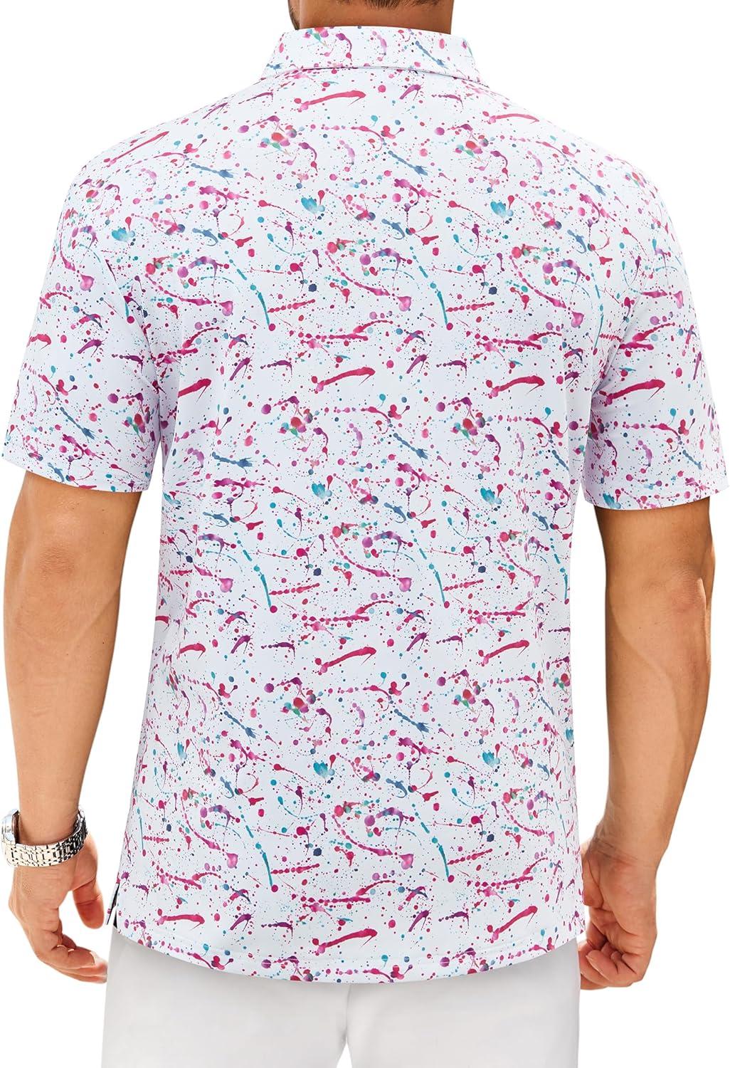 imageAlimens amp Gentle Mens Polo Shirts Short Sleeve Printed Golf Shirt Moisture Wicking Dry Fit Collared Business Casual TennisWhite Color