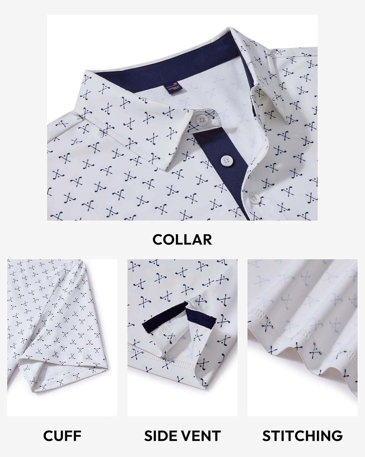 imageAlimens amp Gentle Mens Polo Shirts Short Sleeve Printed Golf Shirt Moisture Wicking Dry Fit Collared Business Casual TennisWhite Golf