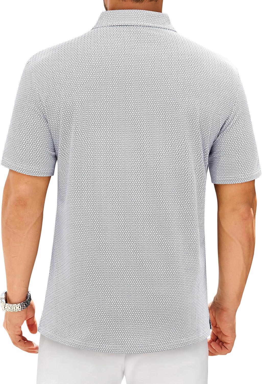 imageAlimens amp Gentle Mens Polo Shirts Short Sleeve Printed Golf Shirt Moisture Wicking Dry Fit Collared Business Casual TennisWhite Navy