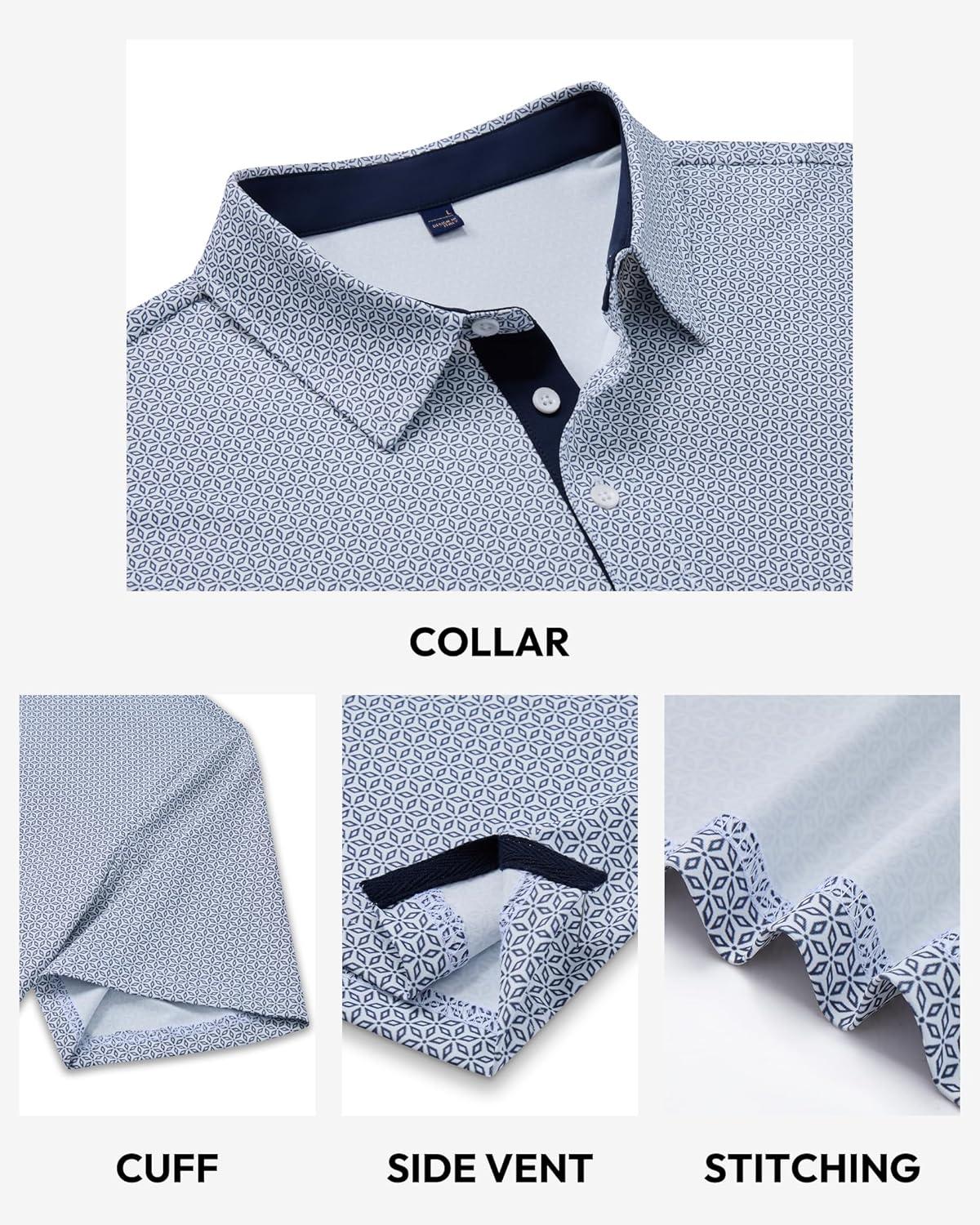 imageAlimens amp Gentle Mens Polo Shirts Short Sleeve Printed Golf Shirt Moisture Wicking Dry Fit Collared Business Casual TennisWhite Navy