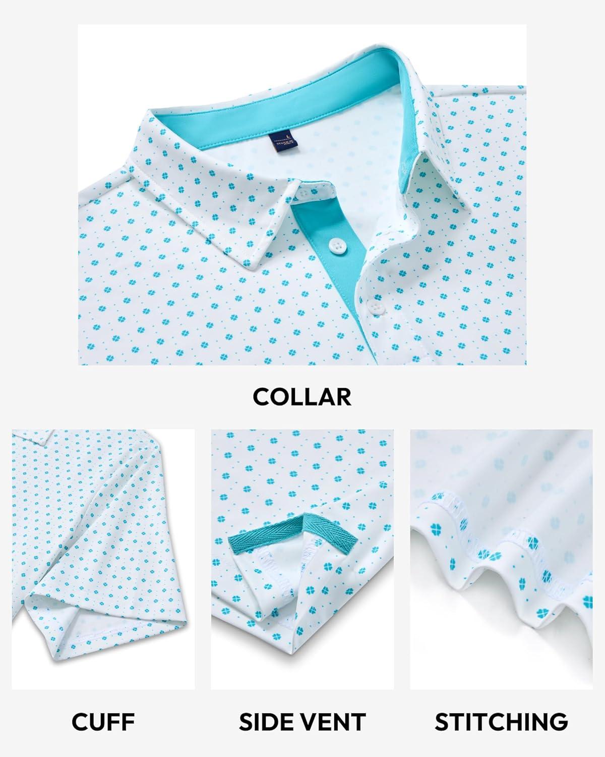 imageAlimens amp Gentle Mens Polo Shirts Short Sleeve Printed Golf Shirt Moisture Wicking Dry Fit Collared Business Casual TennisWhite Teal Dots
