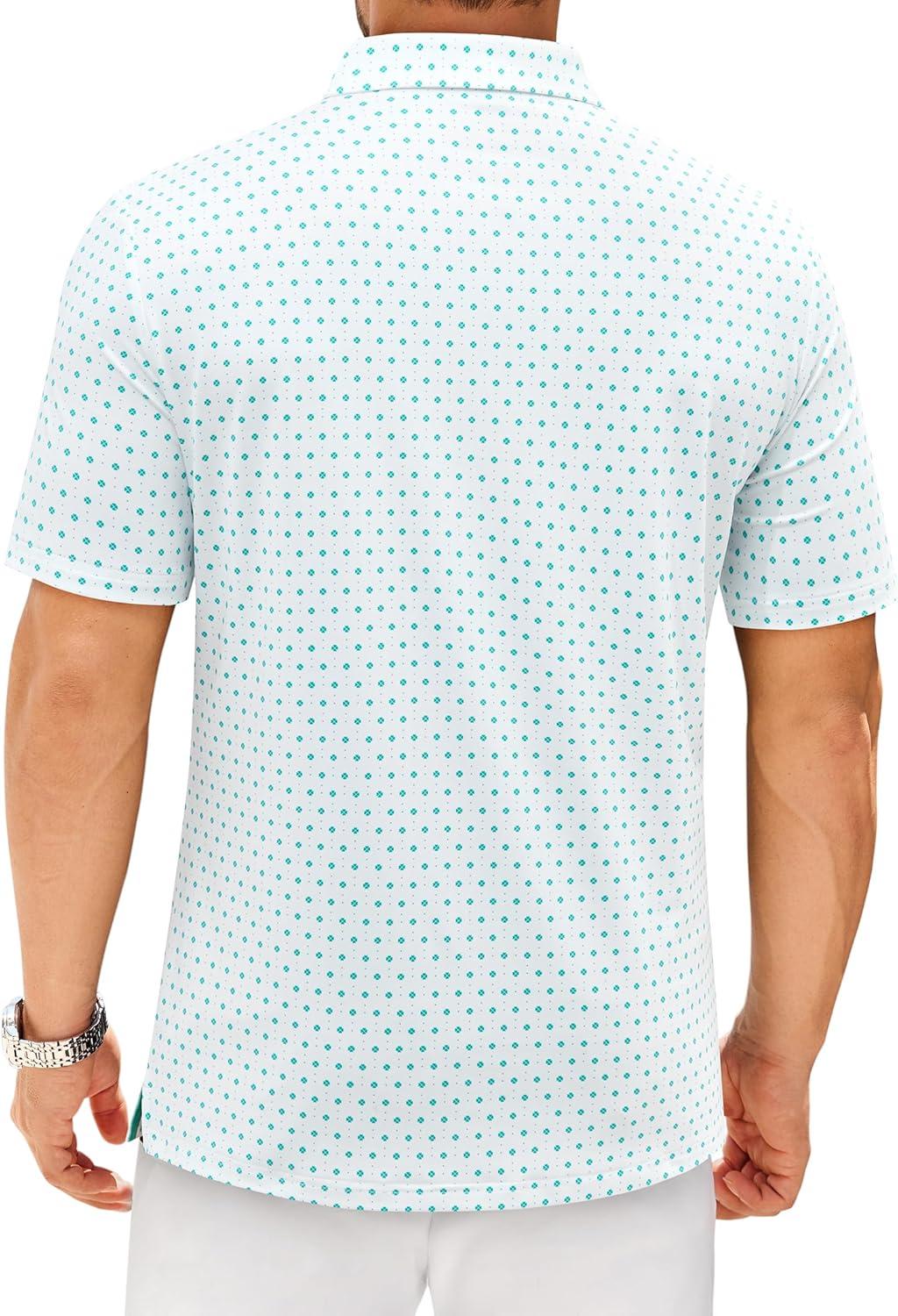 imageAlimens amp Gentle Mens Polo Shirts Short Sleeve Printed Golf Shirt Moisture Wicking Dry Fit Collared Business Casual TennisWhite Teal Dots