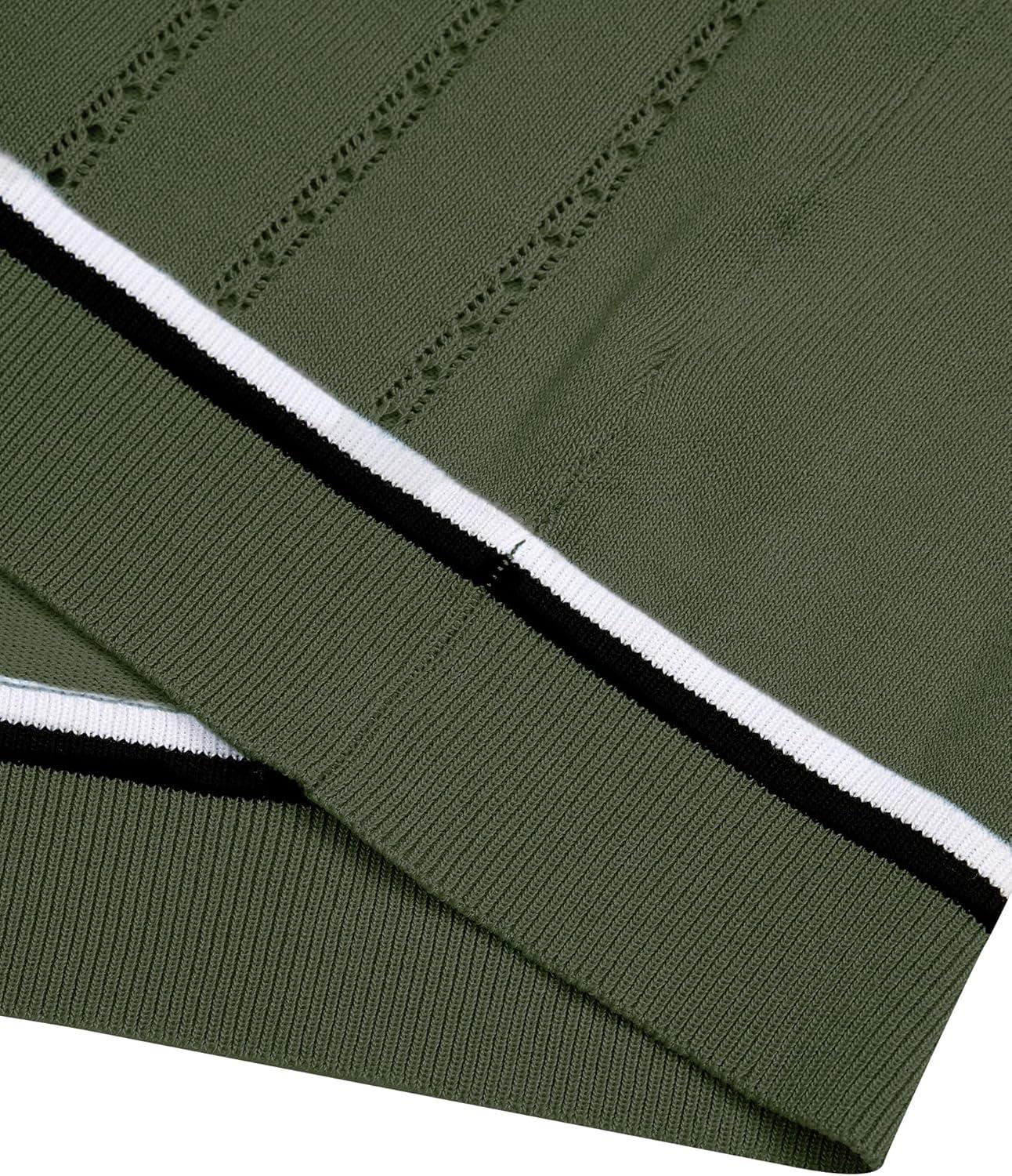 imageAlimens amp Gentle Mens Short Sleeve Button Down Shirts Knit Casual Shirts for Men Vintage Cuban Shirt Striped KnittedArmy Green