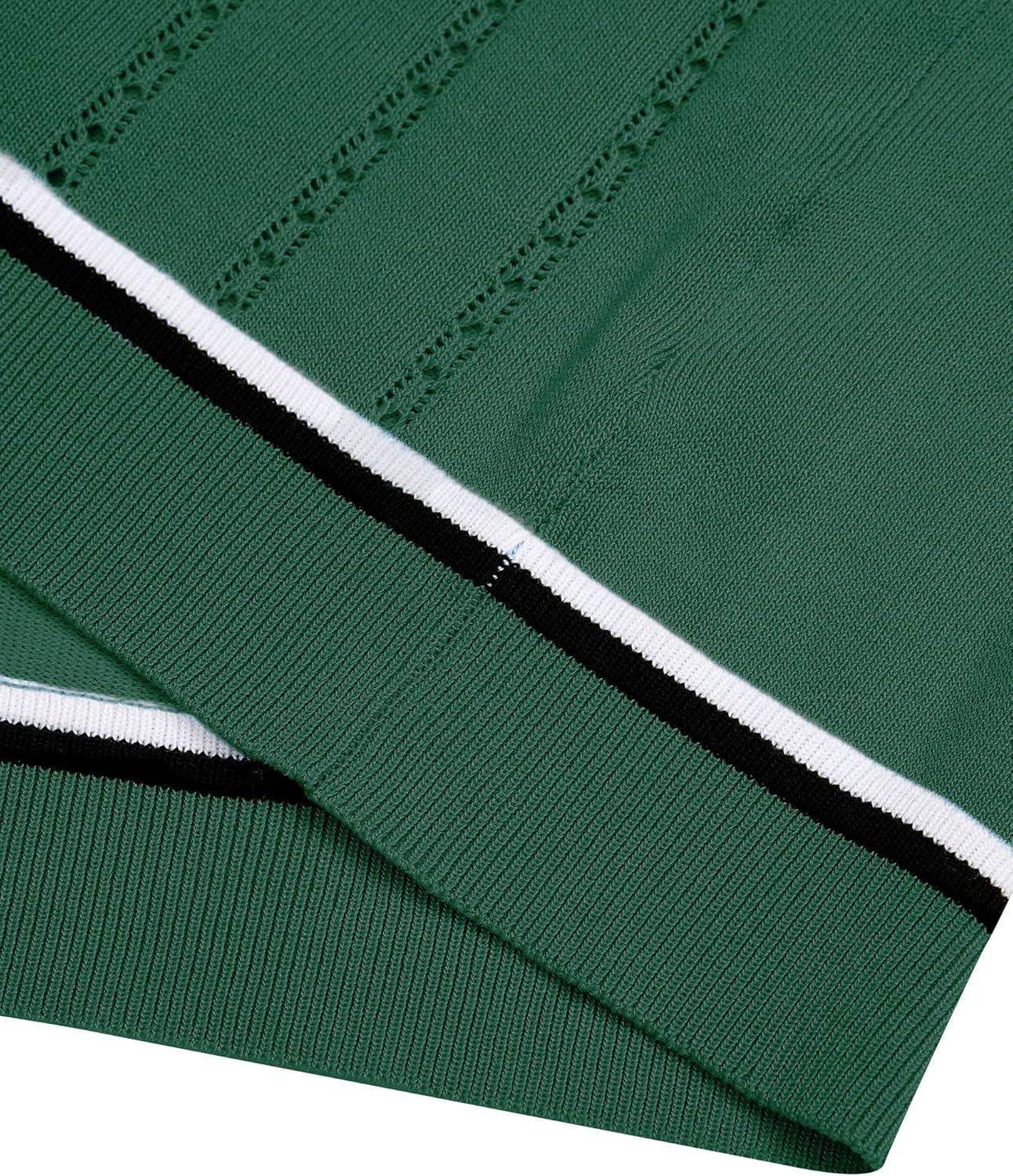imageAlimens amp Gentle Mens Short Sleeve Button Down Shirts Knit Casual Shirts for Men Vintage Cuban Shirt Striped KnittedDark Green